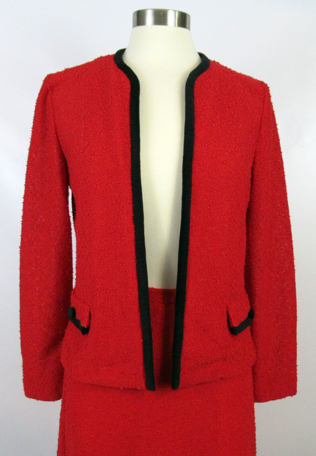 Vintage 1970s 1980s Red Wilroy Traveler suit jacket and skirt
