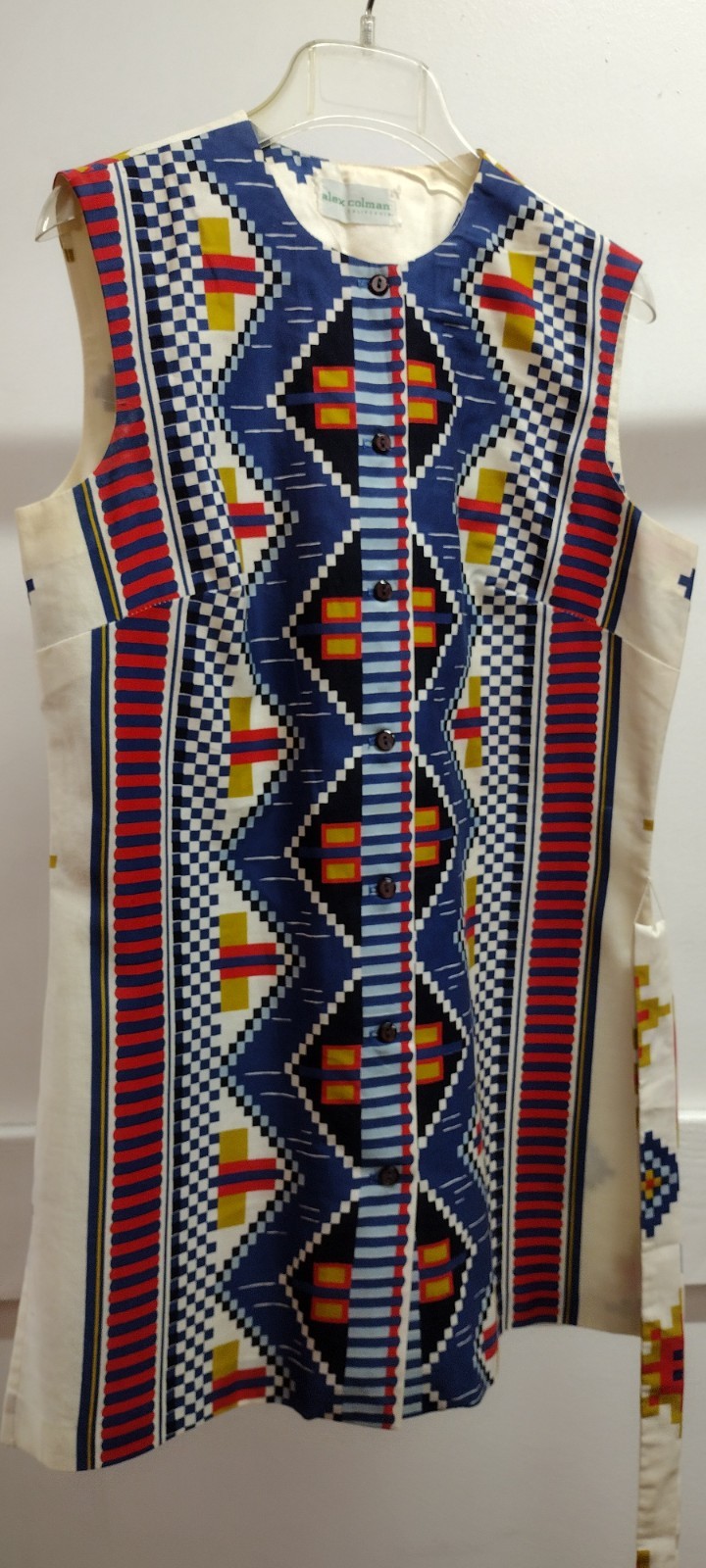 Alex Coleman Geometric Mini Dress Blue Tribal Sleeveless Top Cotton Belted M/L