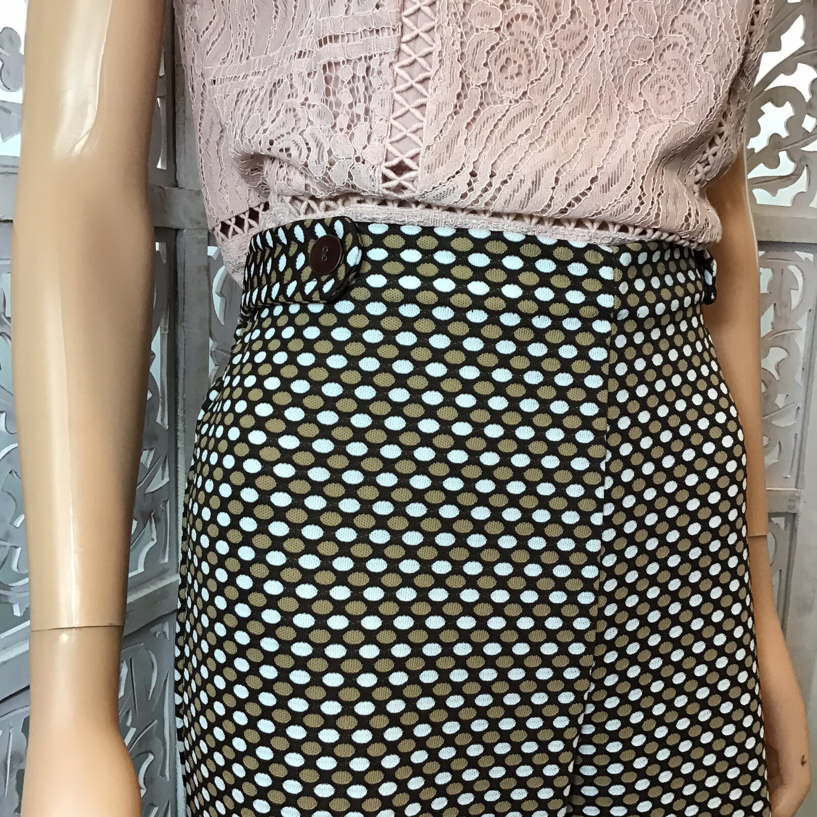 Shipmates Womens Vintage Brown Polkadot Stretch Pants Trousers Size M/L