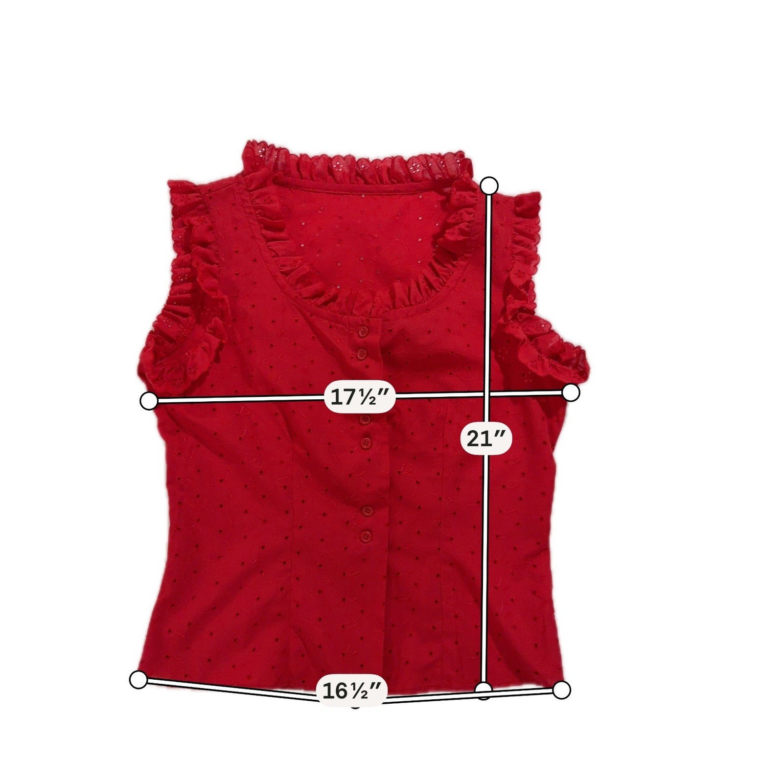 Karman Red Eyelet Ruffle Sleeveless Blouse Top USA Made Size 11/12 Vintage 90s