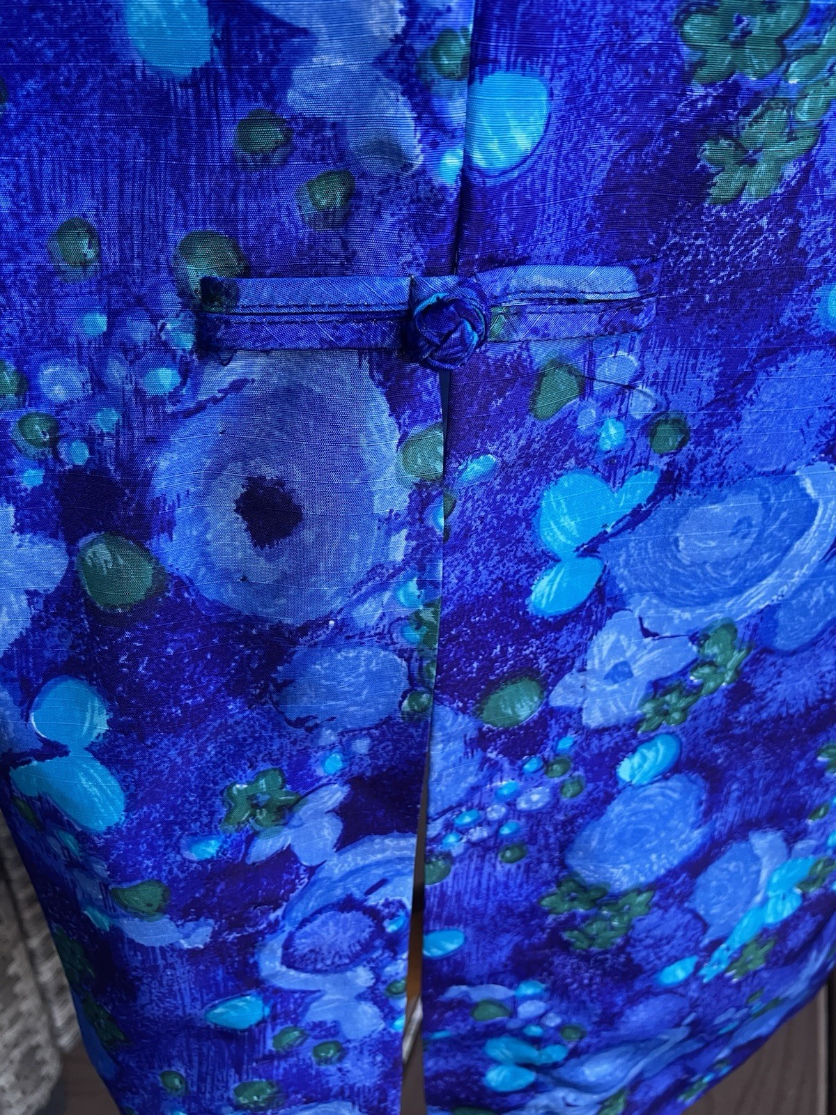 Vtg 60’s Richard Douglas Hawaii Maxi Dress Blue Floral Cheongsam Wiggle Sateen S