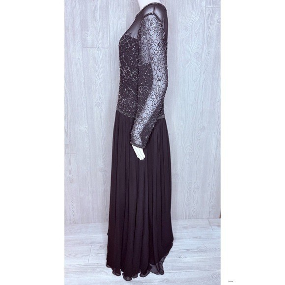 Vintage Ted lapidus long sleeve beaded sequin maxi dress silk 16 evening gown