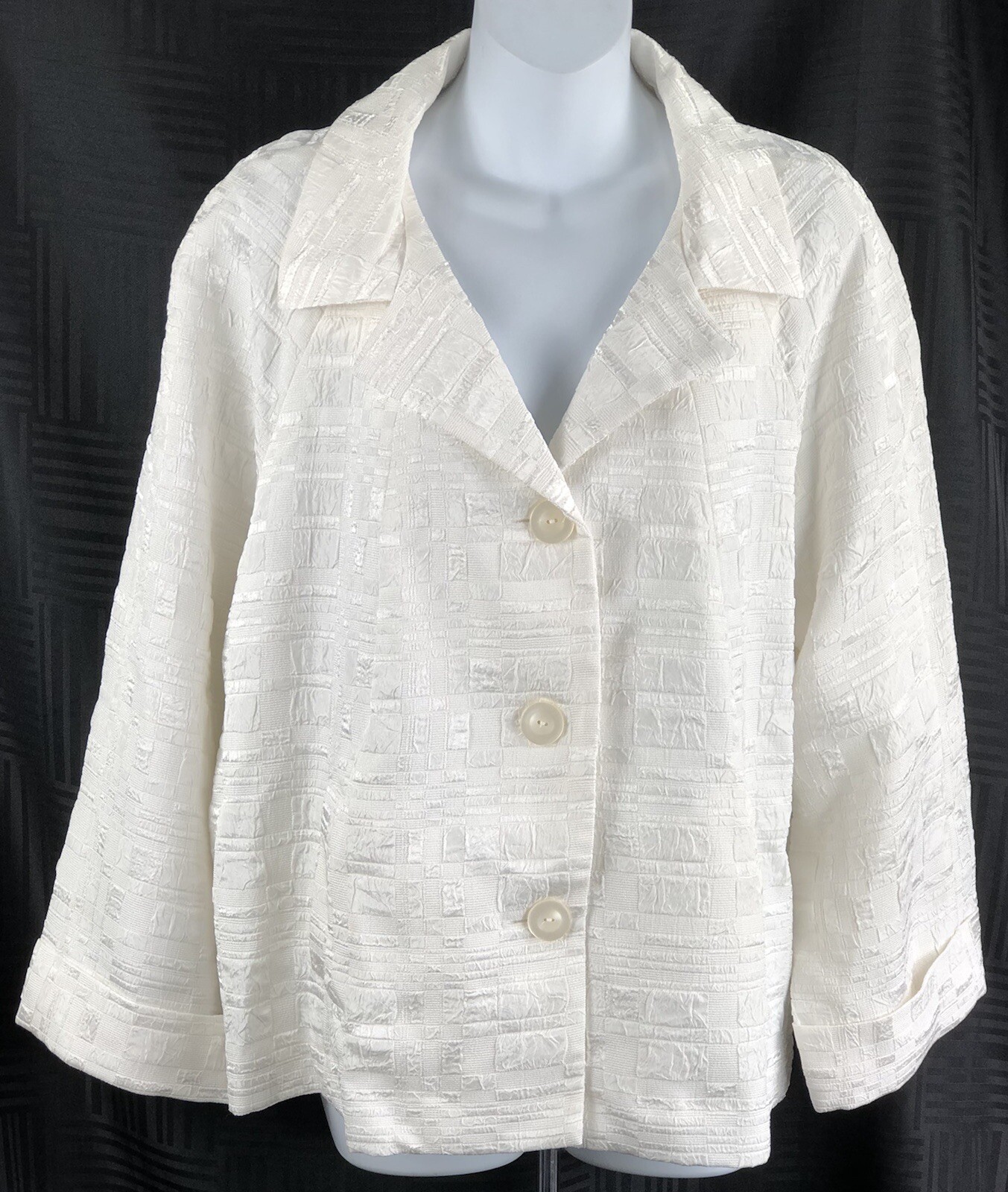 Vtg Jacket Blazer 18 Ivory G Silky Textured Chunky Button Career Lagenlook 90s