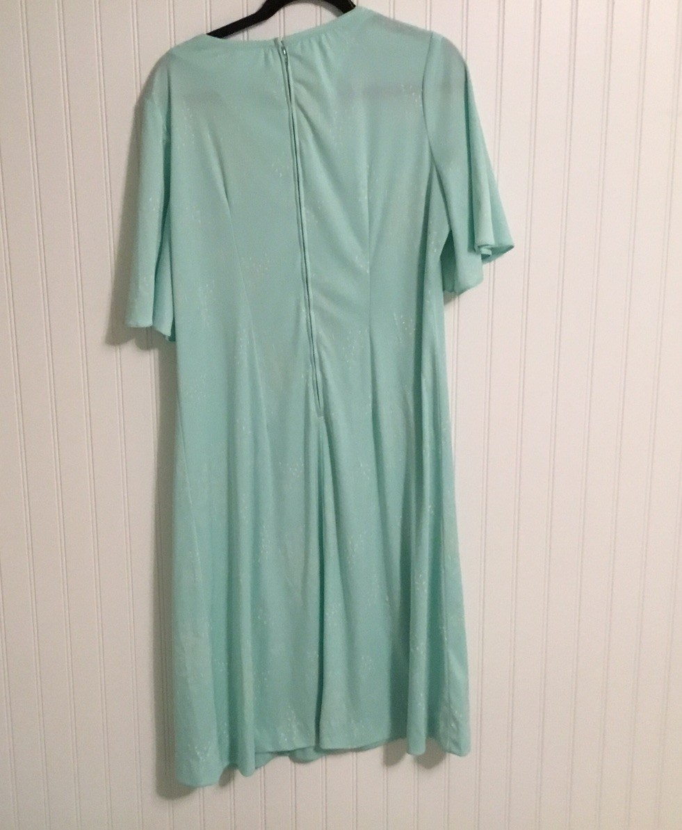 Vintage Damon Dress Teal With Creme Design Flowy Sleeves Size Medium Zip Back