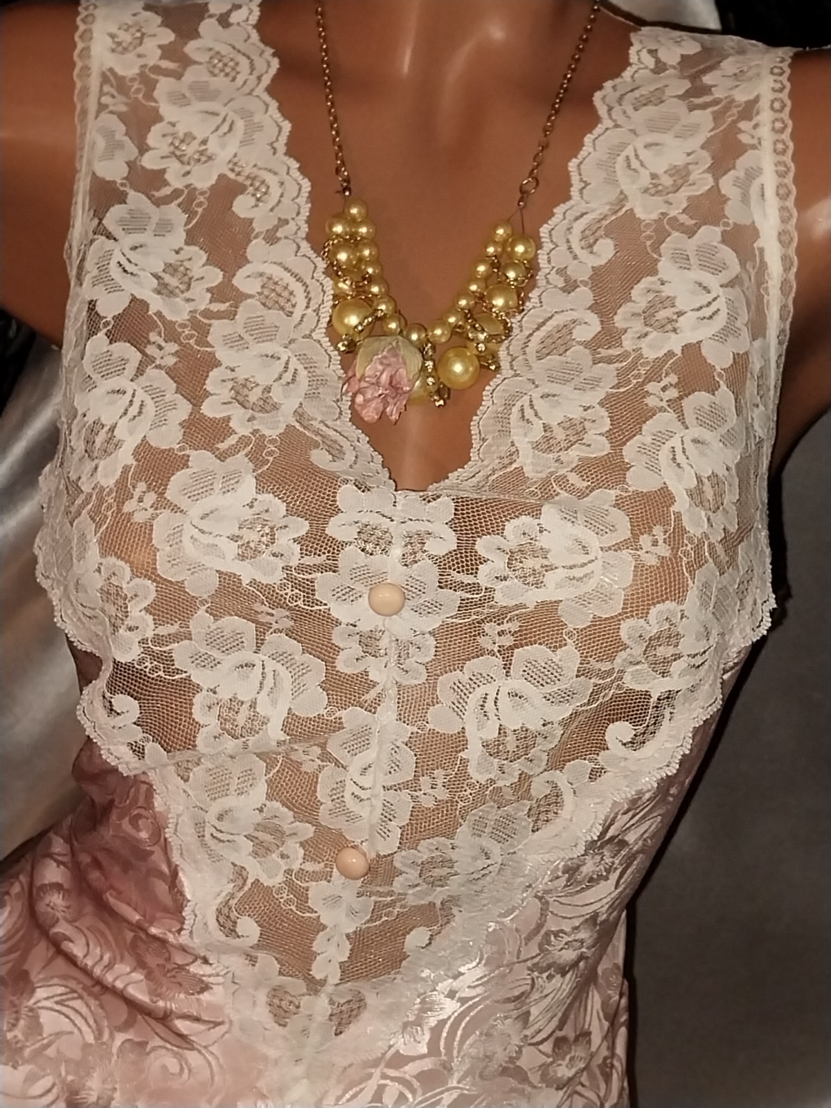 VTG SATIN Coquette Shabby Chic Romantic Hippie Gypsy Boho Slip Dress Babydoll M