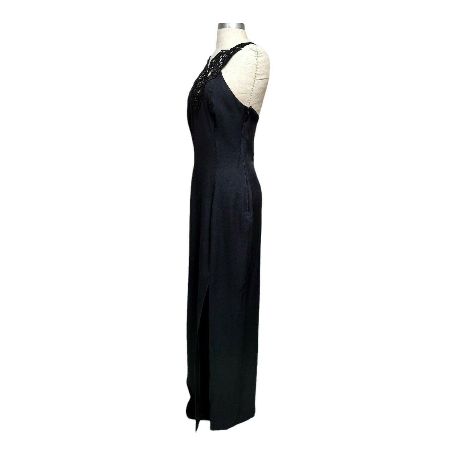 Vintage 90s Jessica McClintock Gunne Sax Black Halter Long Evening Gown Prom