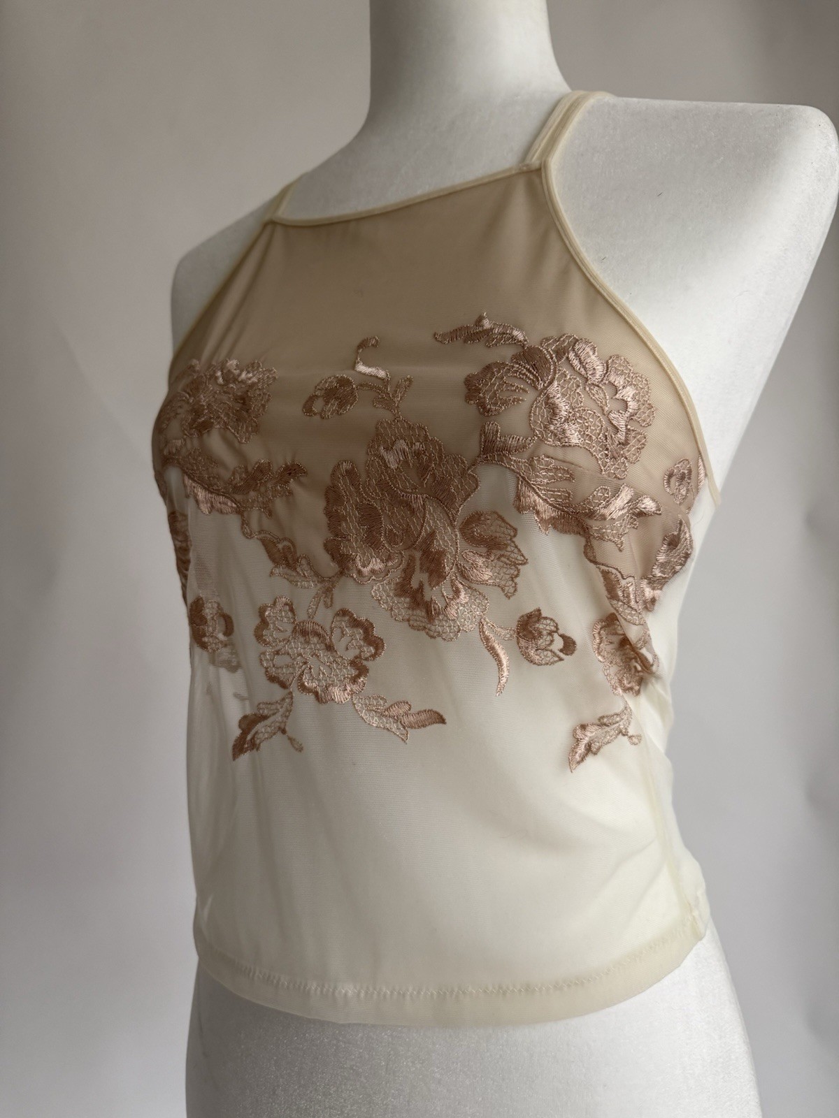 La Perla Sheer Ivory Nude Embroidered Camisole Sz Small 2 Vintage Rare!