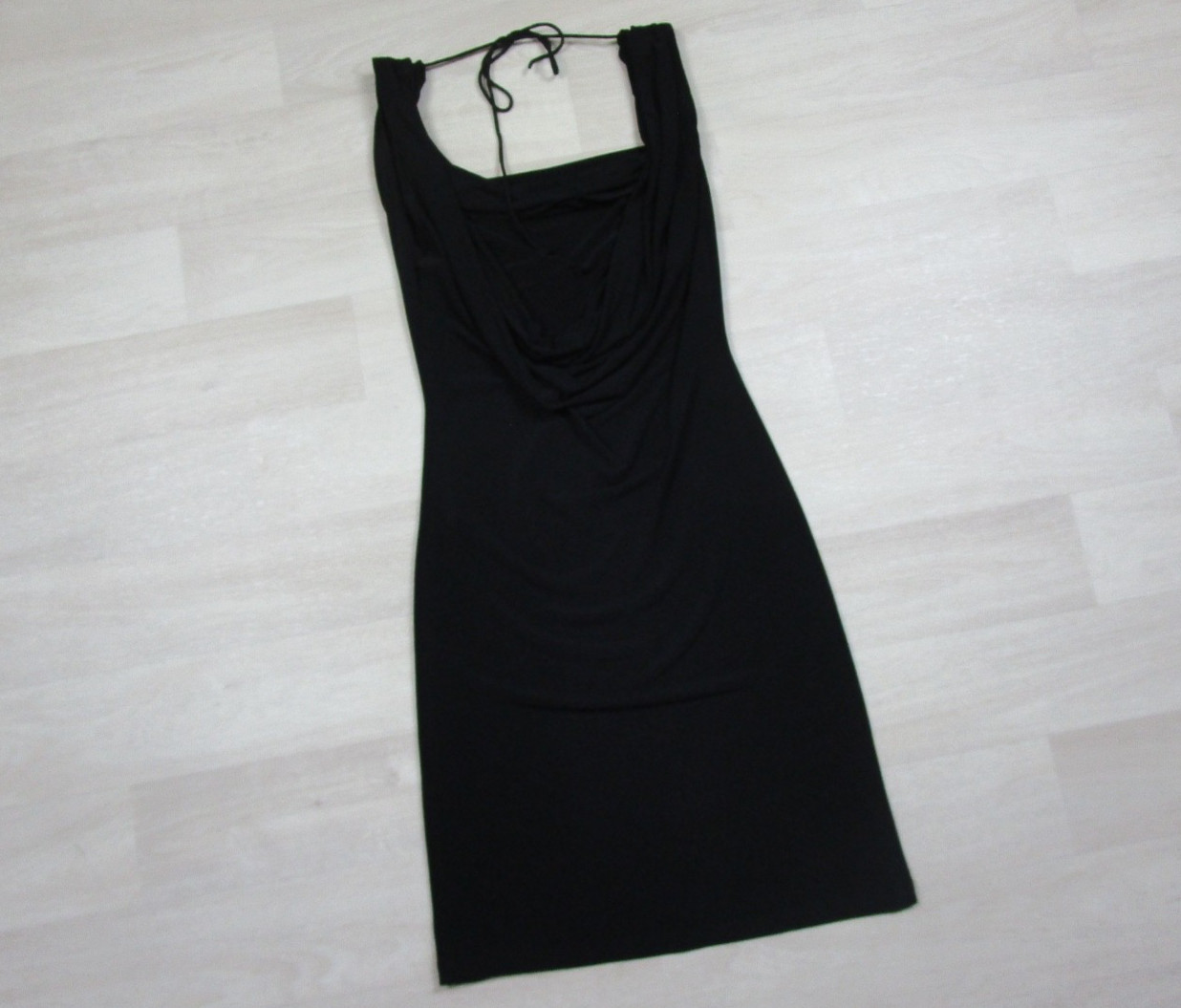 Vintage Y2K Spense Little Black Dress Low Cowl Back (XS) Slinky Mini Bodycon