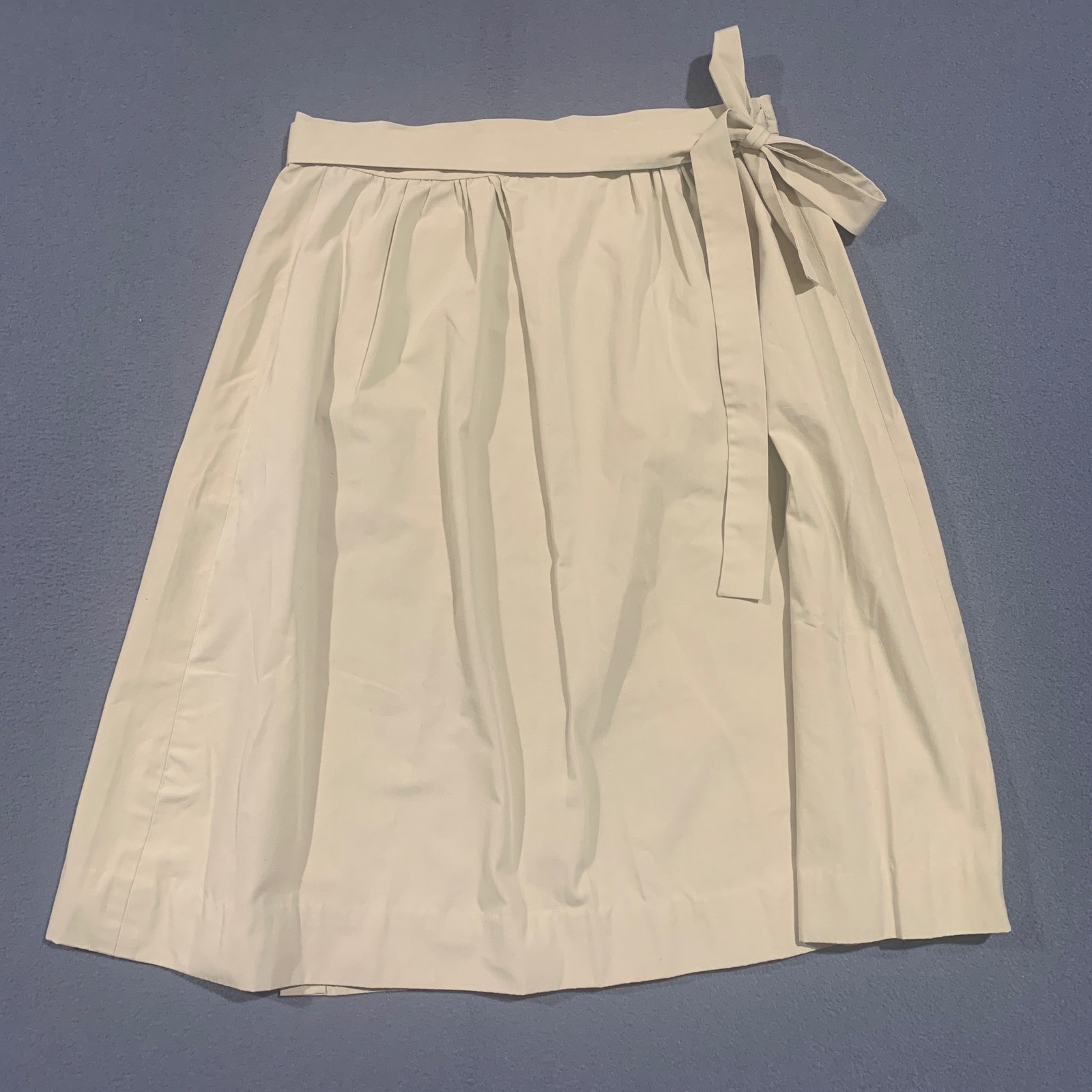 Vintage 60s Beige Cotton Wrap Midi Skirt A-Line Tie Waist Academia Tan M / L