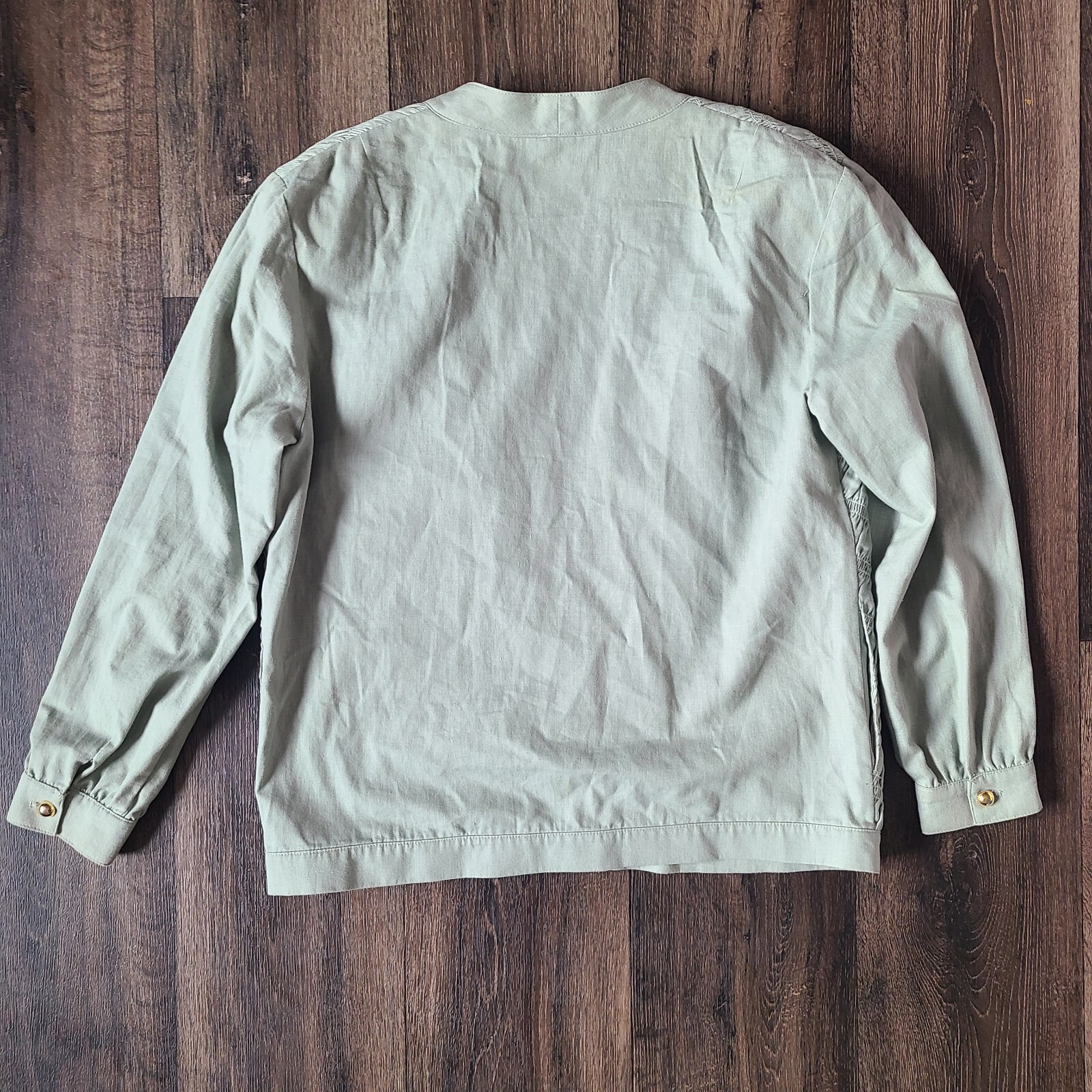 Three Flaggs California Cardigan Blazer Womens Size M 10 Sage Green Vtg Boho