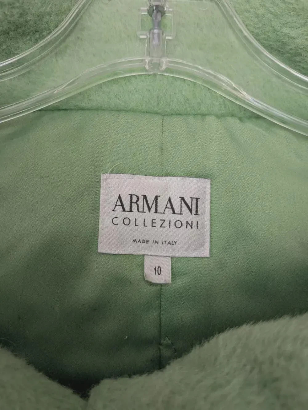 Armani Collezioni Vintage 00s Wool Llama Coat Apple Green Oversized Collar Sz L