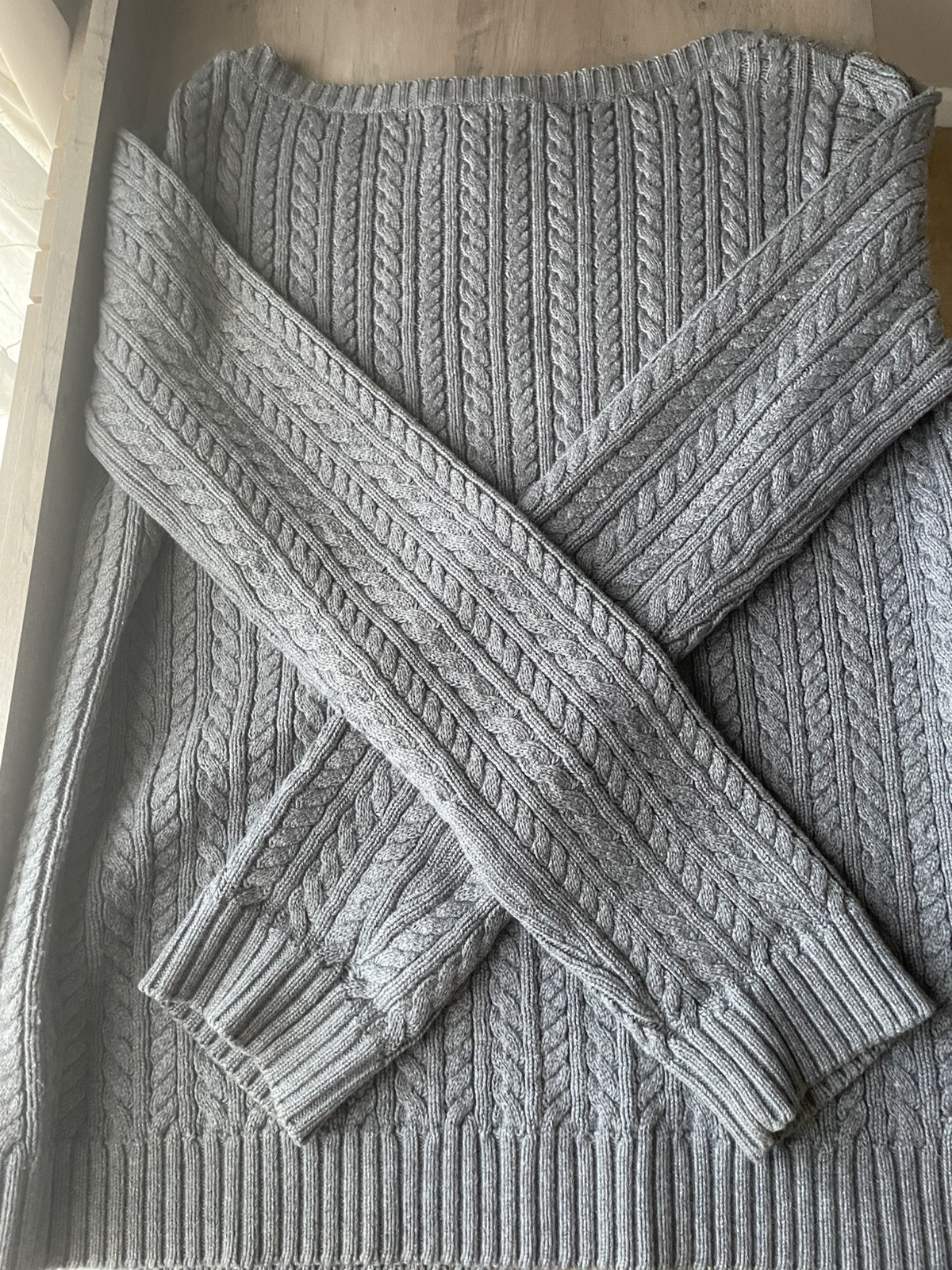 Used Ralph Lauren Cotton Cable Sweater Size M, Sophisticated Heather Dark Gray