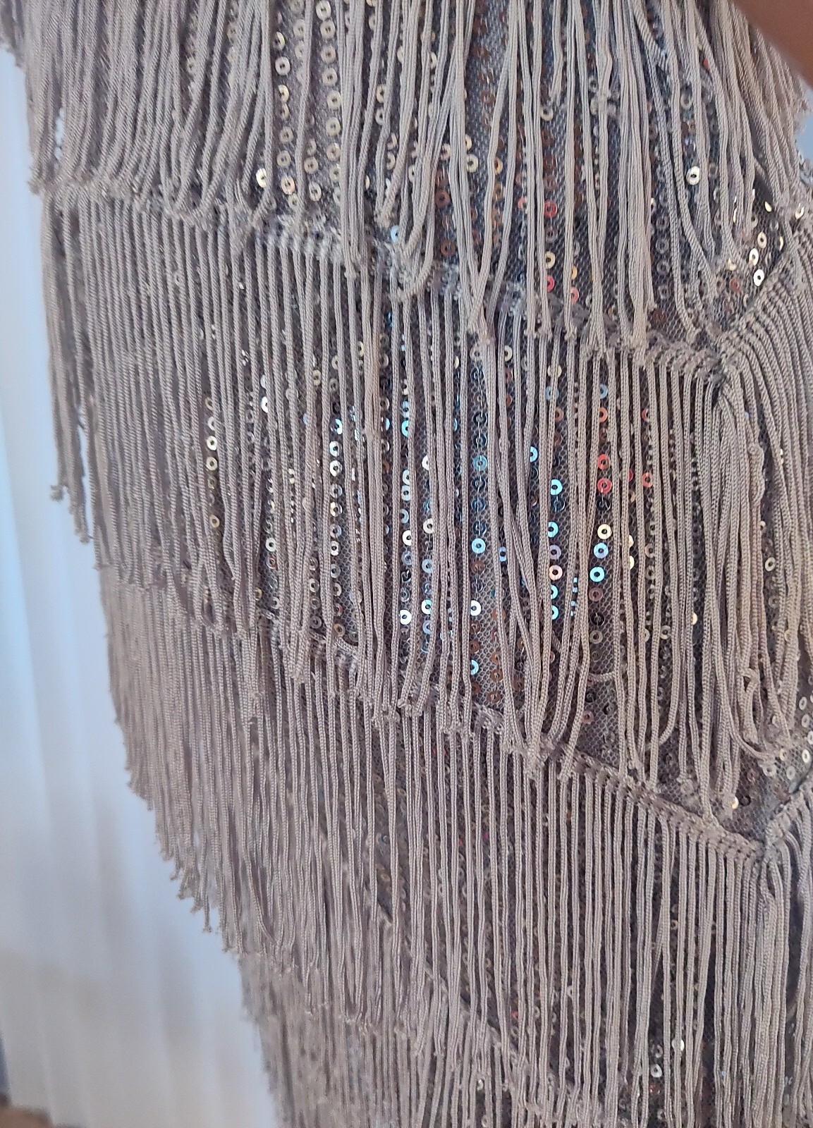 Silver Grey With Sequins & Tassles Flapper Dress Size Small/Sm Medium