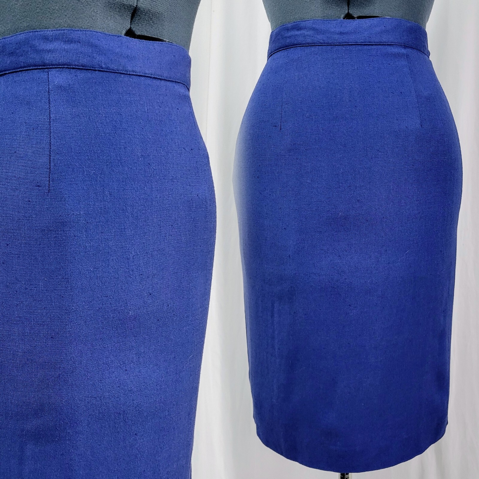 Vintage Jacqueline Ferrar Blue Pencil Skirt w Lining in Rayon/Linen Blend Size 6