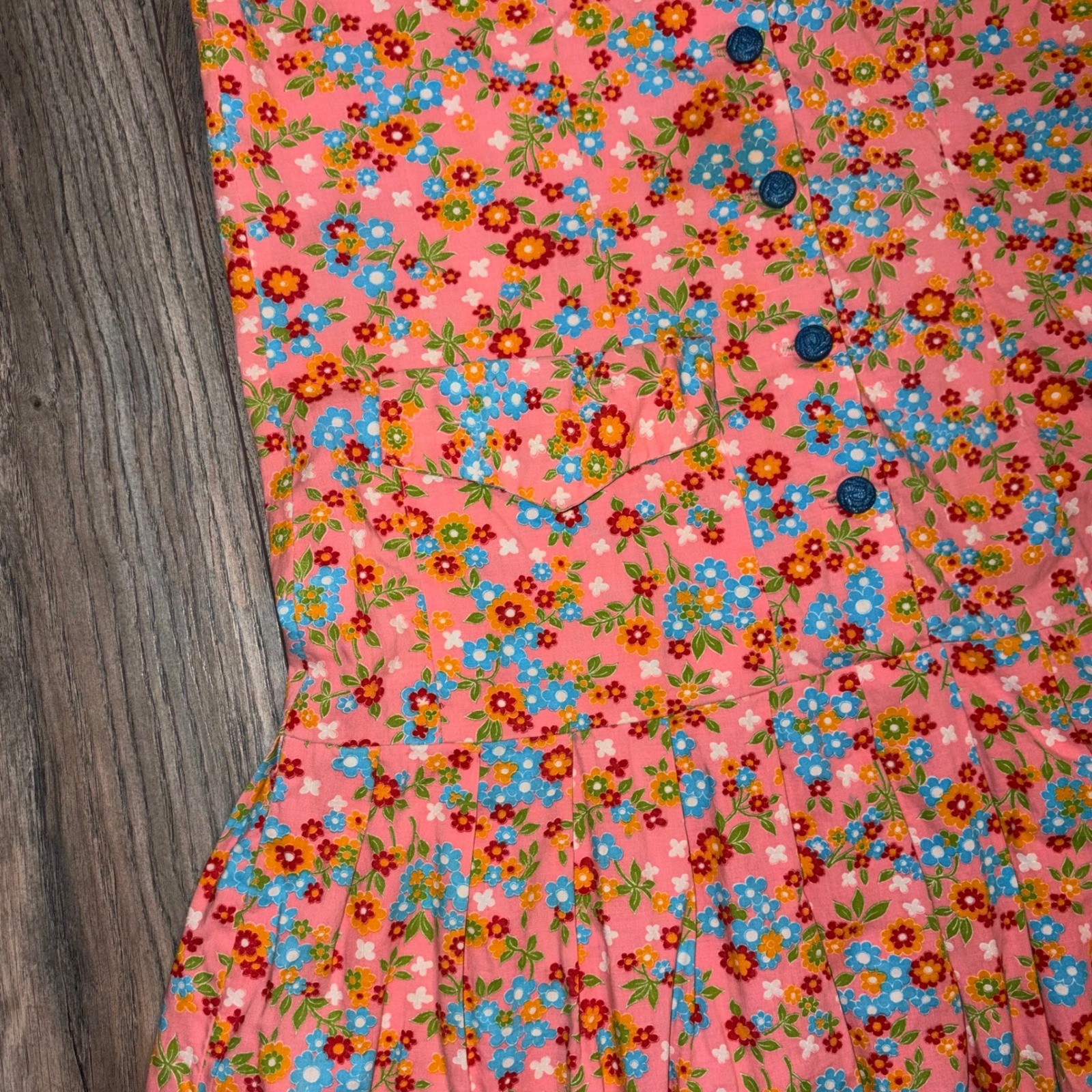 Vintage Nancy Frock Pink Floral Button Down Drop Waist Pleated Skirt Dress S