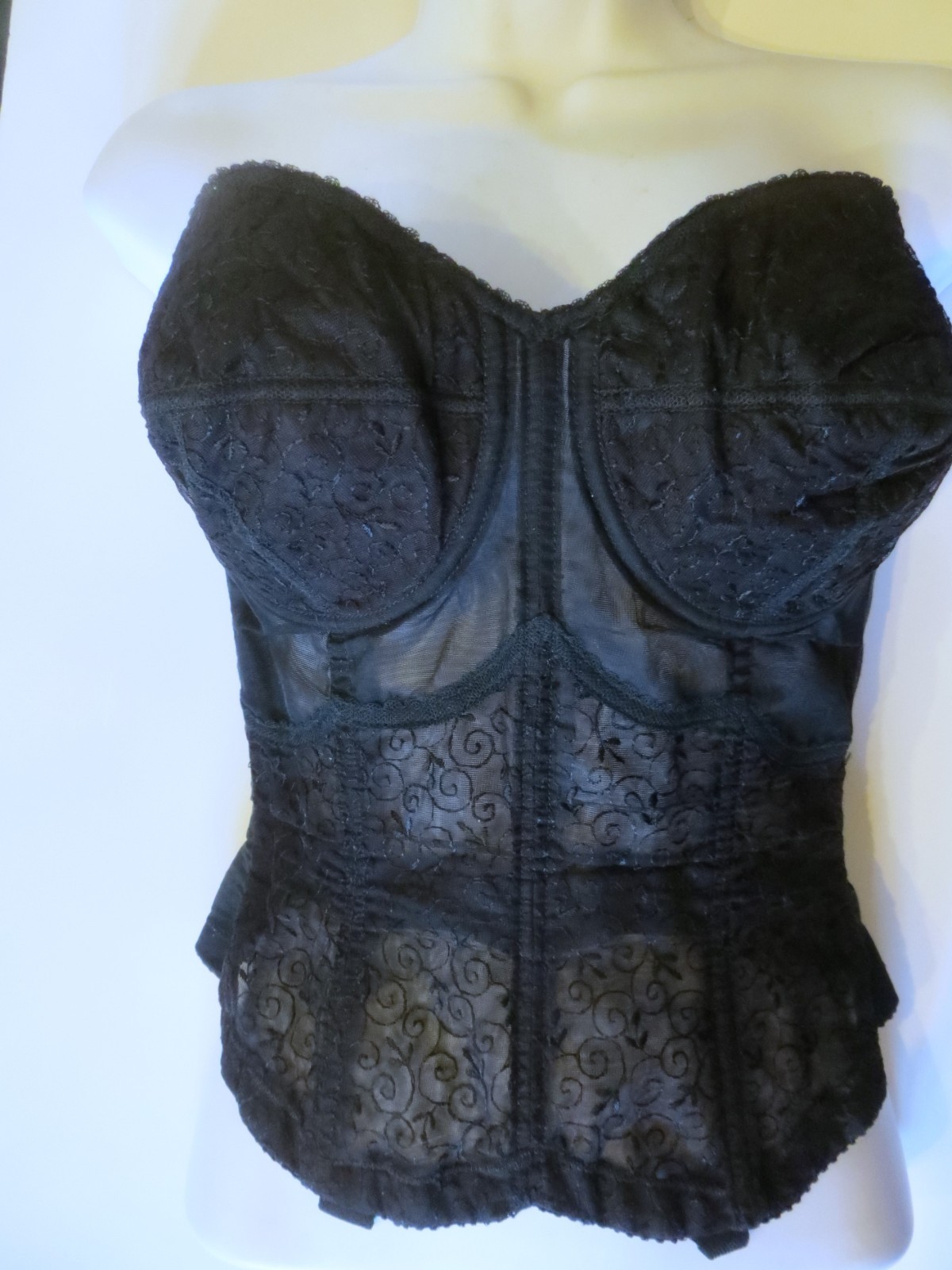 Vtg Black Lace Corset Bra WARNER’S Merry Widow 34 35 1321C, Boned Underwire
