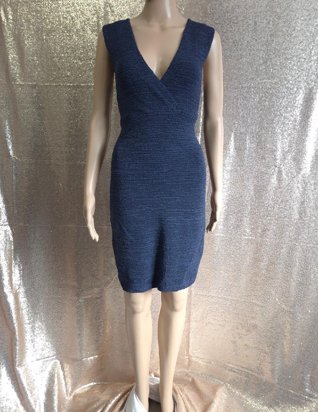 BETTE PAIGE Vintage 1990s Y2K Sleeveless TEXTURED BLUE KNIT SWEATER SHEATH DRESS
