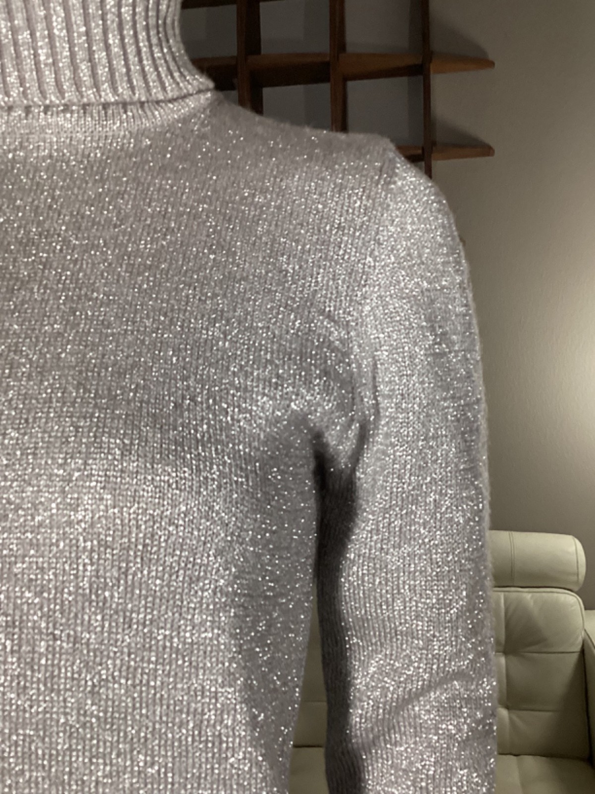 Vintage 70s LeRoy Knitwear Metallic Silver Acrylic Turtleneck Sweater Disco Mod