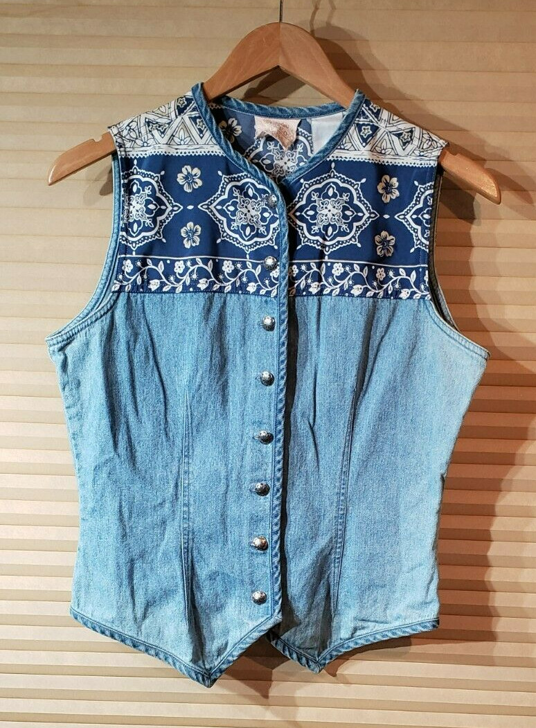 Vintage Wrangler Prairie Rose Size M Sleeveless Bandana Trim Button Down Shirt