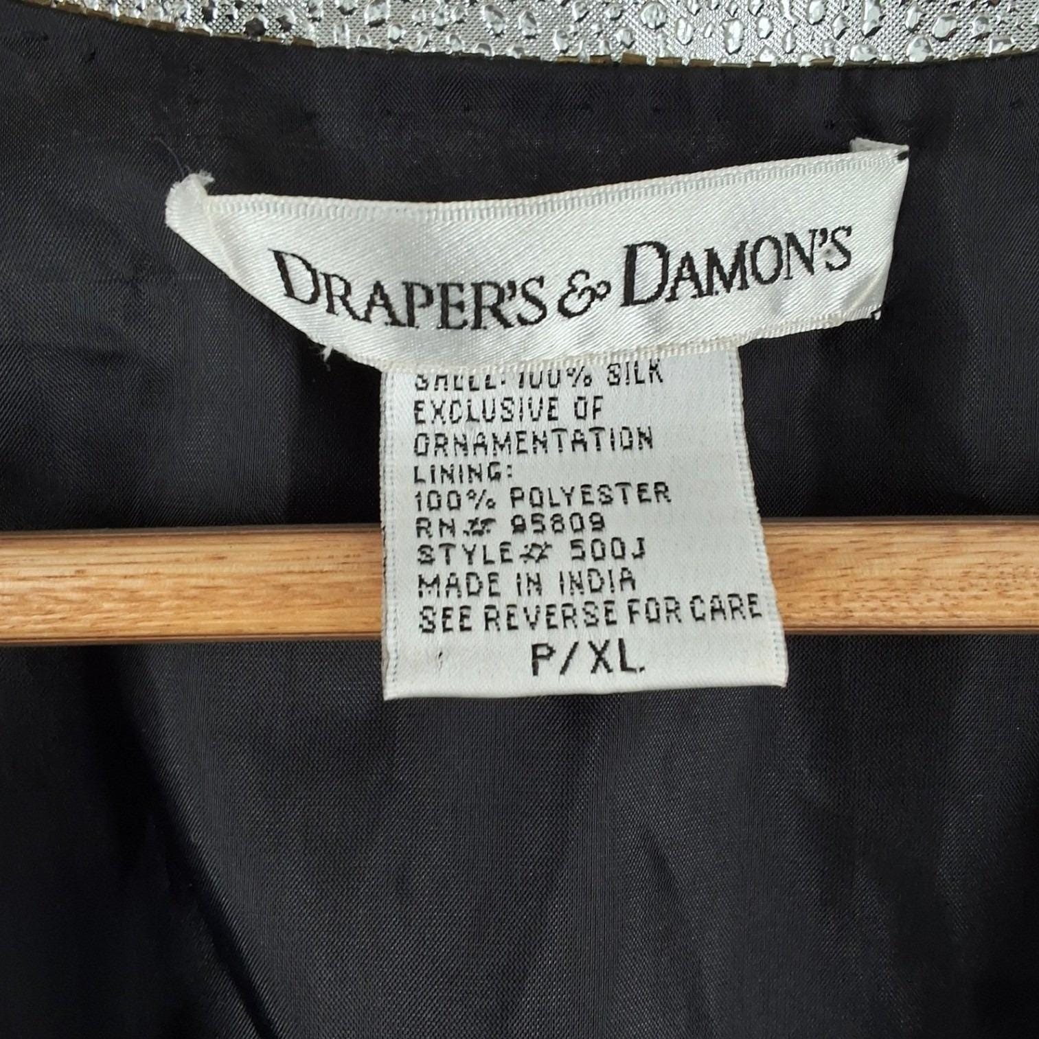 Vintage Drapers & Damons Silk Sequin Beaded Floral Evening Jacket Black PXL