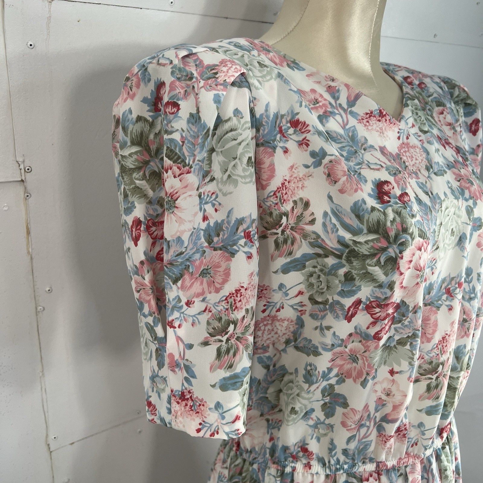 Vintage 80s Pellini Petites by Von Bramlett dress Pink floral 7/8P cottage