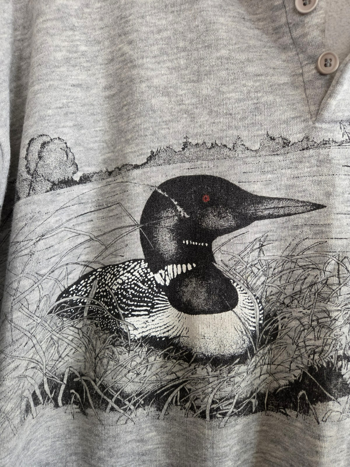 Vintage Loons Sweatshirt Gray Red Cuffs Collar Inlet Bay Made In USA XL Womens