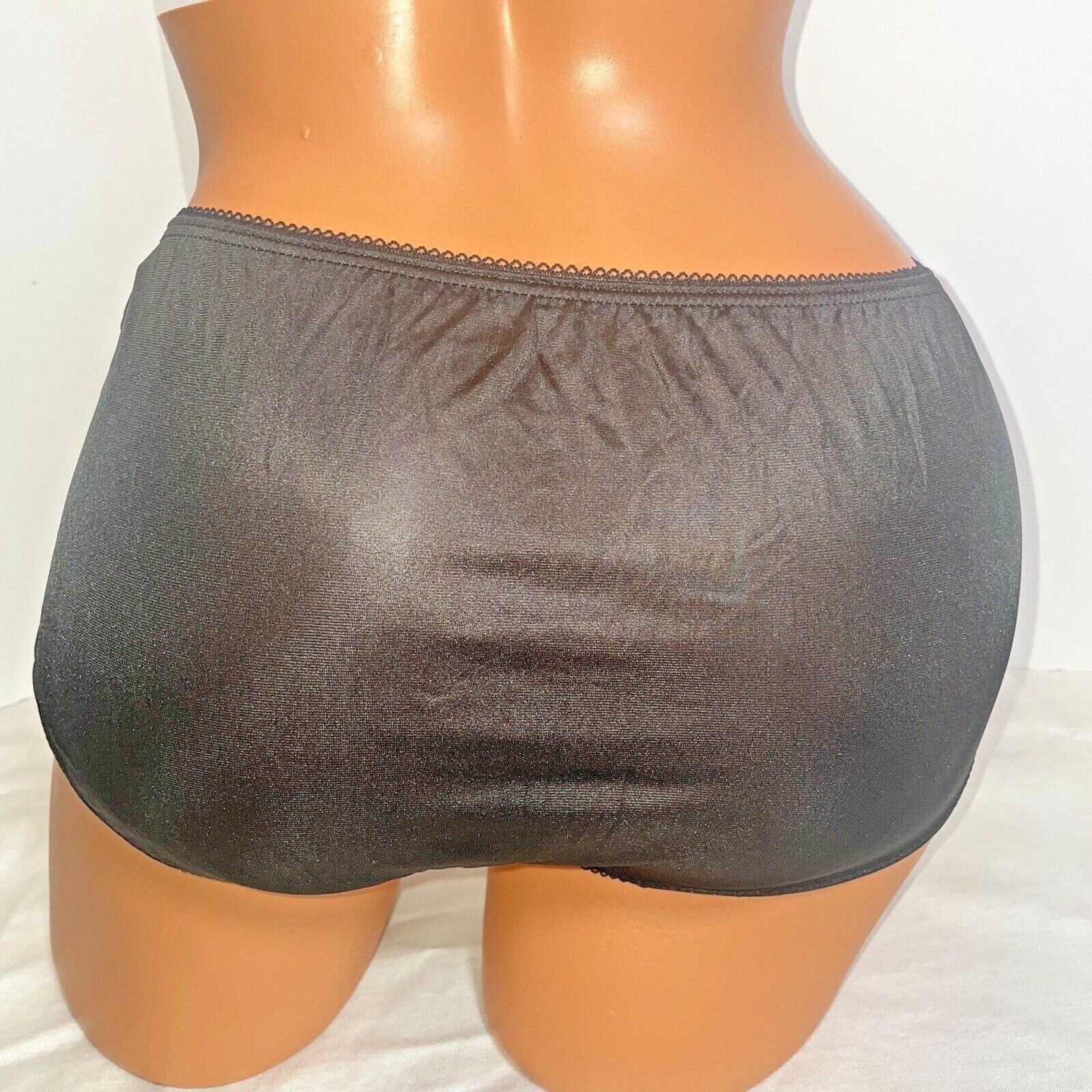 Vtg NOS 80s Panties Brief Nylon Full Hip Coverage NEW Lady Cameo Black 6 M + Bag