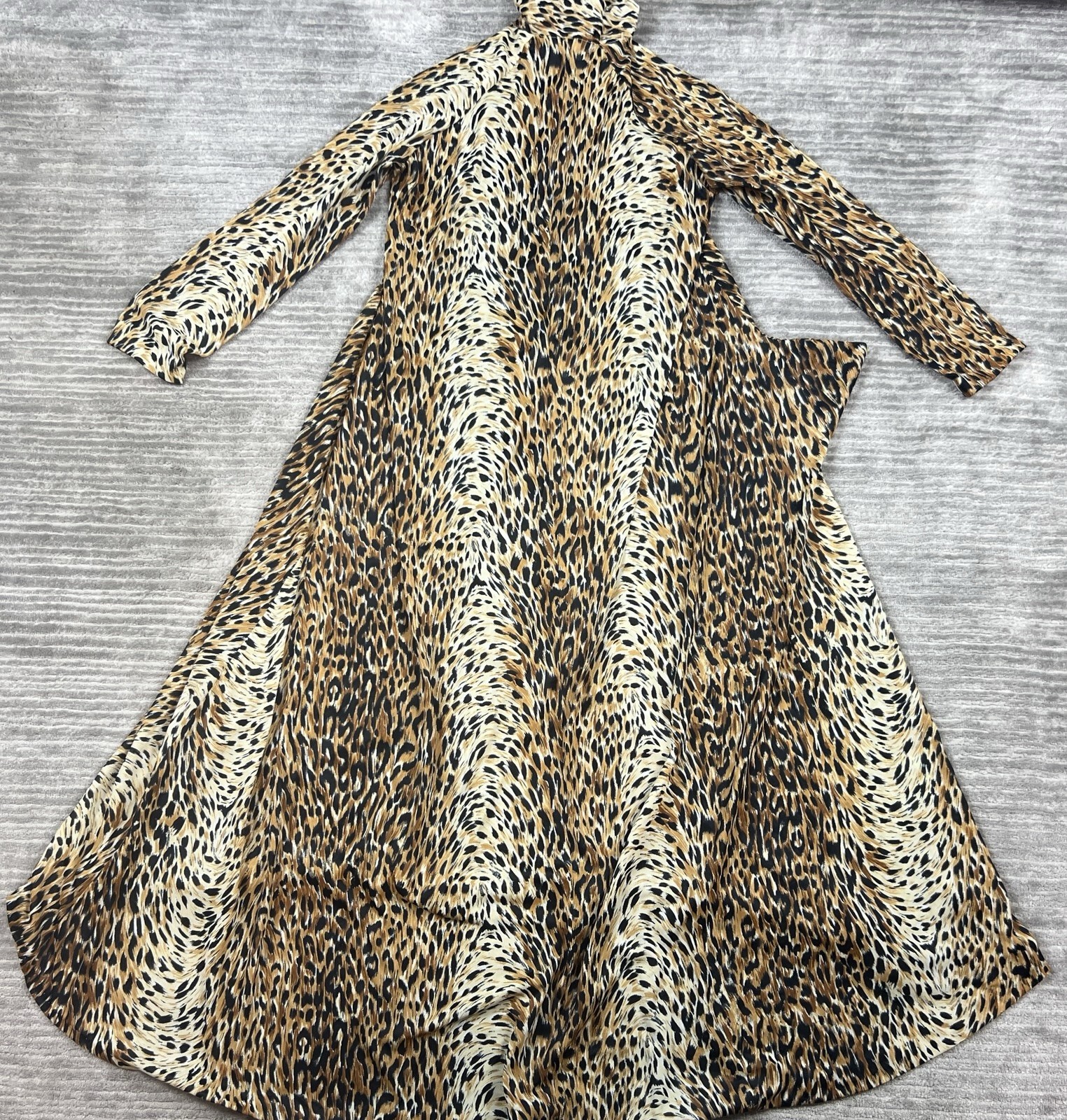 Vintage Elaine Sklar Dress Womens Med Brown Animal Print Long Sleeve Maxi Nylon