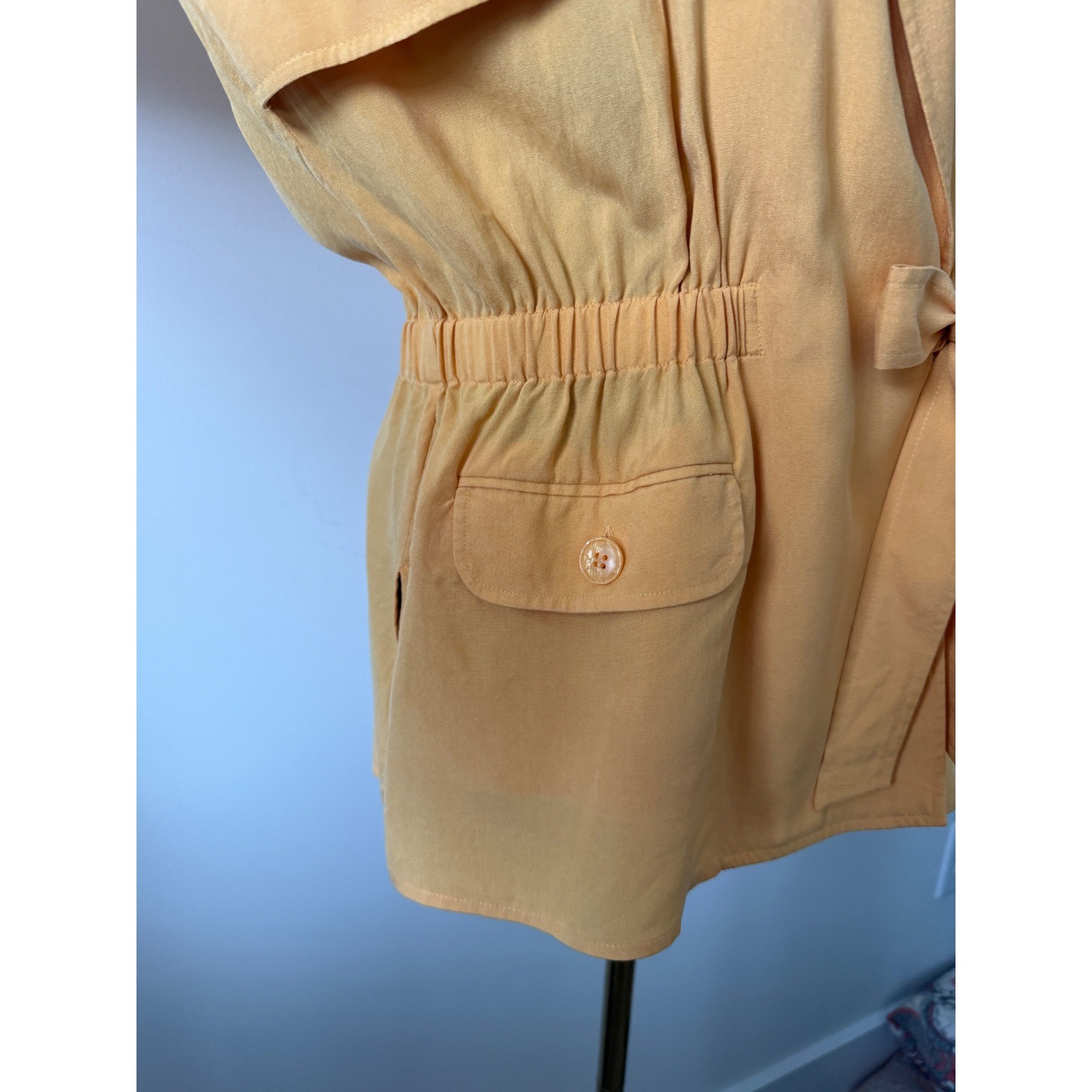 Norton McNaughton Petite Mustard Yellow 100% Silk Wrap Safari Jacket 12P Vintage