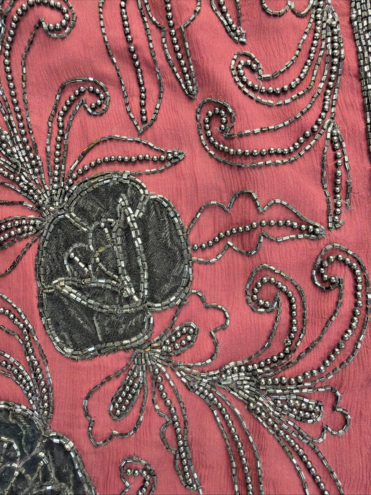 Adrianna Papell Silk Beaded Ornate Evening Jacket Small Burgundy Black Velvet