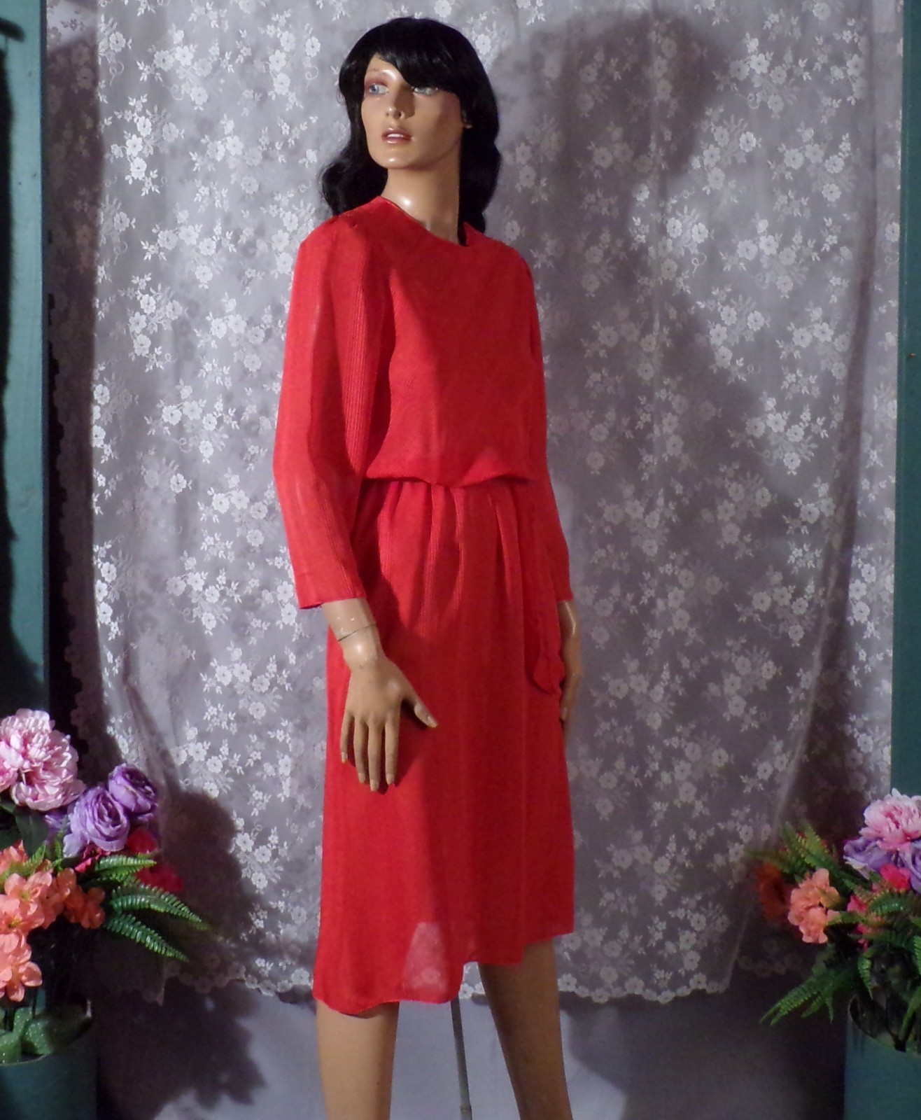 Vintage 70s Orange Dress Size Medium 1970s Retro Disco Secretary Studio 54 Glam