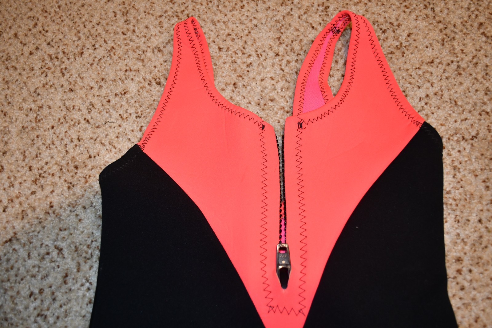 VINTAGE 1980’s 1990’S BLACK PEACH PINK NEOPRENE SWIMSUIT OCEAN TEC MEDIUM