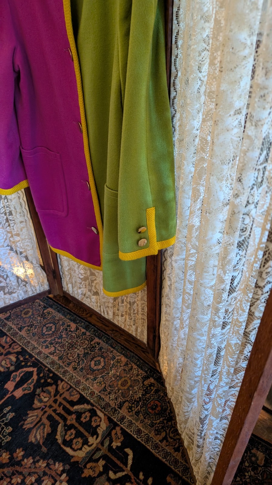 Vintage 80’s 90’s Bill Blass Color Block Coat Green Purple Magenta Yellow Wool