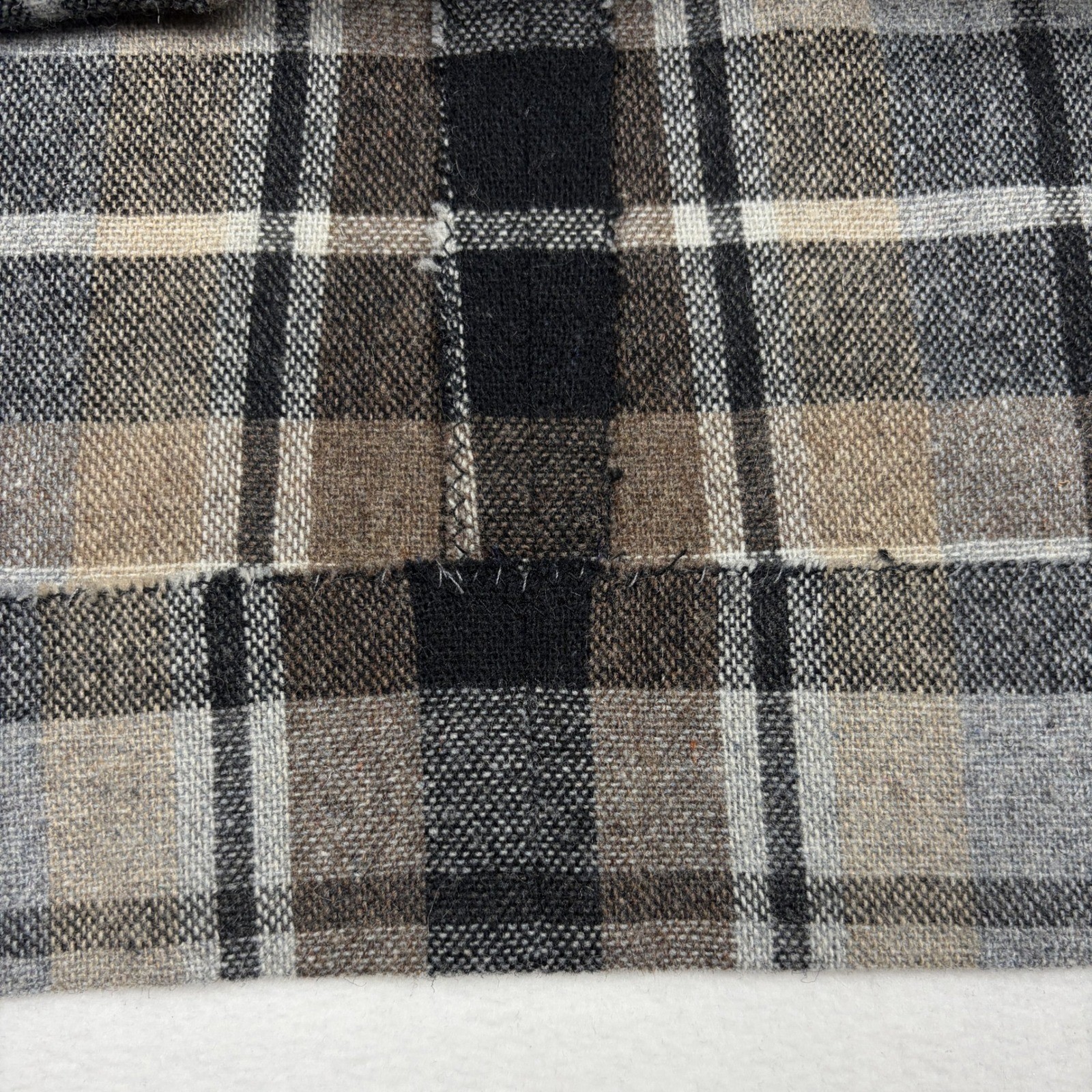 Vintage Plaid Midi Skirt Brown Grey Black High Waist Pleated Wool Blend