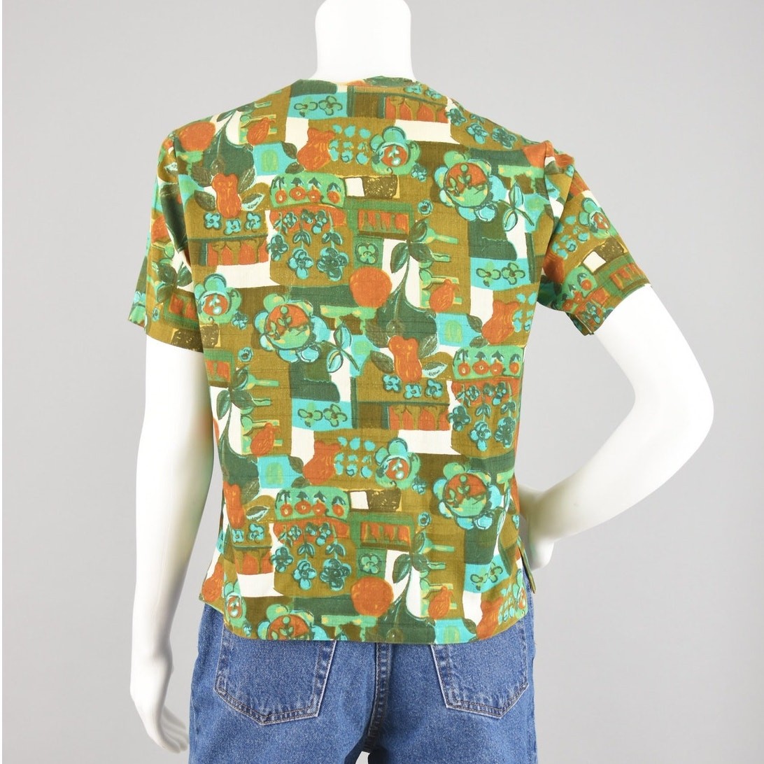 Vintage Modern Floral Button Down Blouse, Made in Germany, Women’s XS – Small