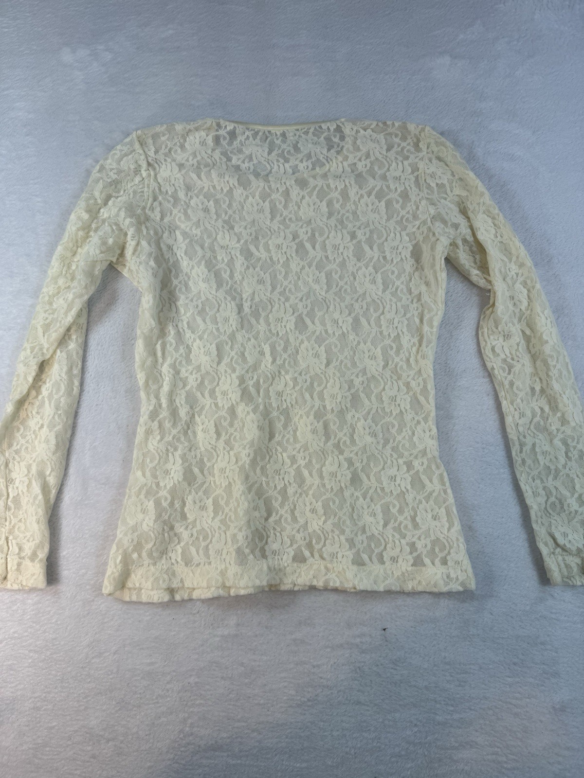 Sheer Lace Long Sleeve Top Cream Stretch Nylon Small Ballerina Fairy Feminine