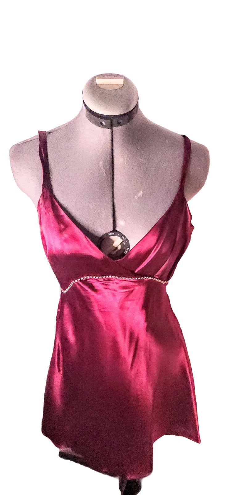 Vintage Burgundy Satin Slip Dress Rhinestone Embelishments
