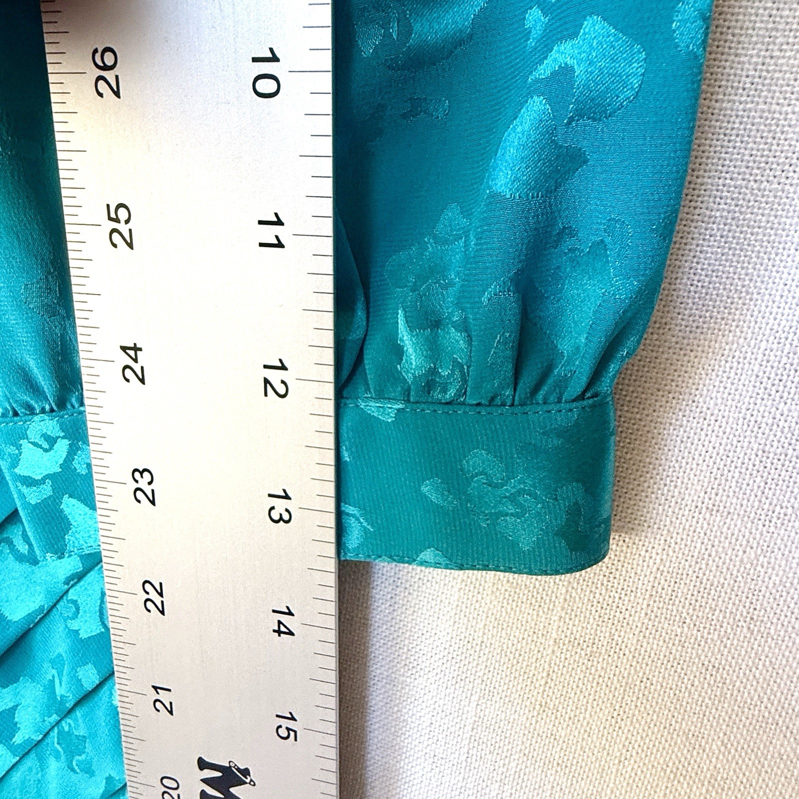 Vintage Women’s Lauren Alexandra 100% Silk Teal Jacquard Midi Dress Sz 8