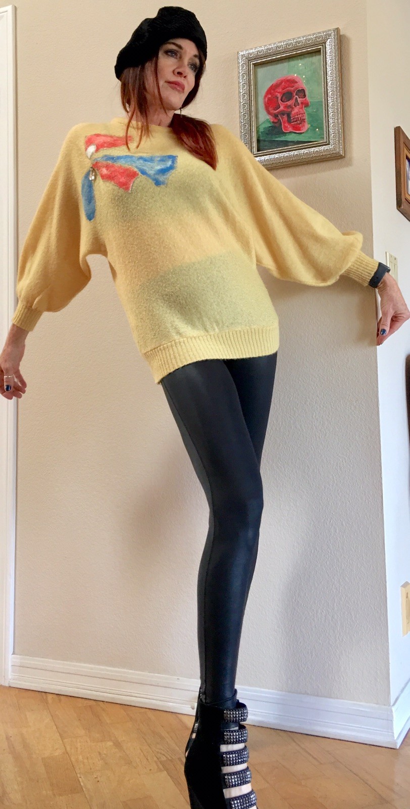 Vtg 80s Oversized Draped Dolman Batwing Sleeve Artsy Avant-garde Knit Sweater M