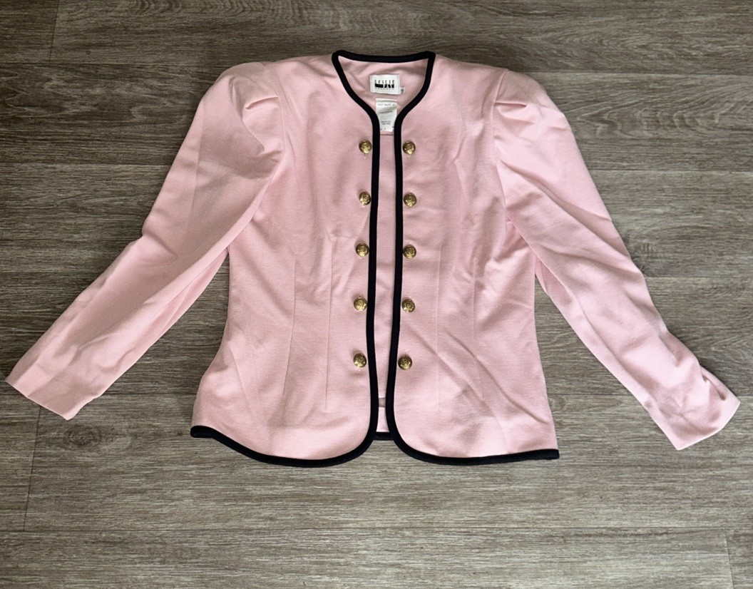 Vtg 80/90s Leslie Fay Pink Blazer Gold Buttons Sz 8 Classic Preppy Office USA