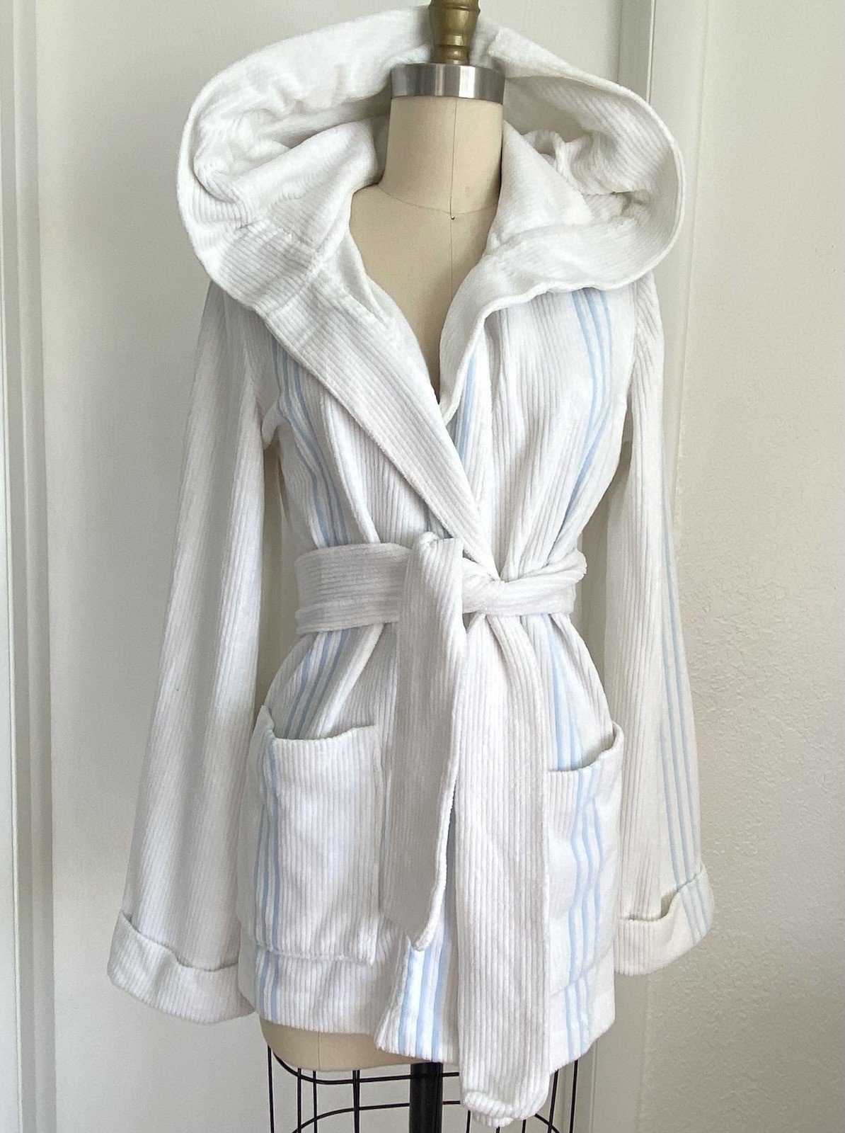 Vtg 70s 80s Striped Terrycloth Soft Robe Beach Bath Loungewear Cover Up