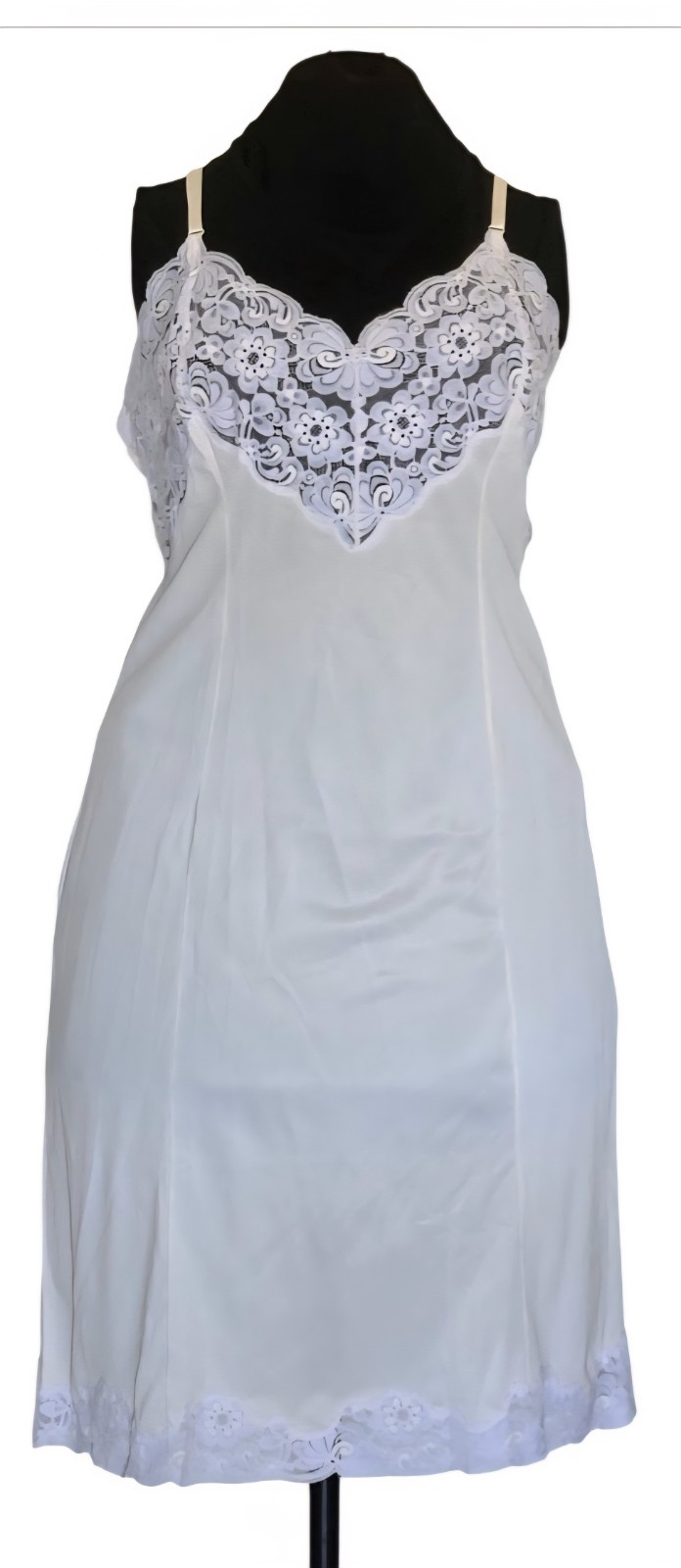 1960s WONDER MAID White Antron Nylon Dress Slip With Lace Bust & Trim Size 40