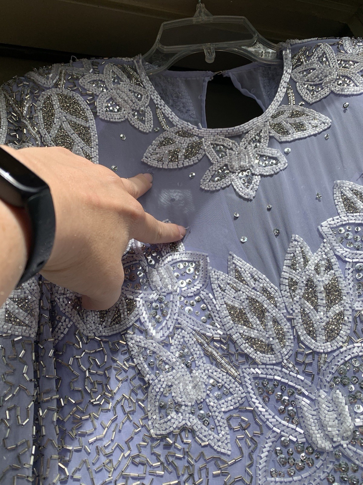 Vintage 80’s Lavender Purple Silver Sequin White Beaded Formal Church Dress