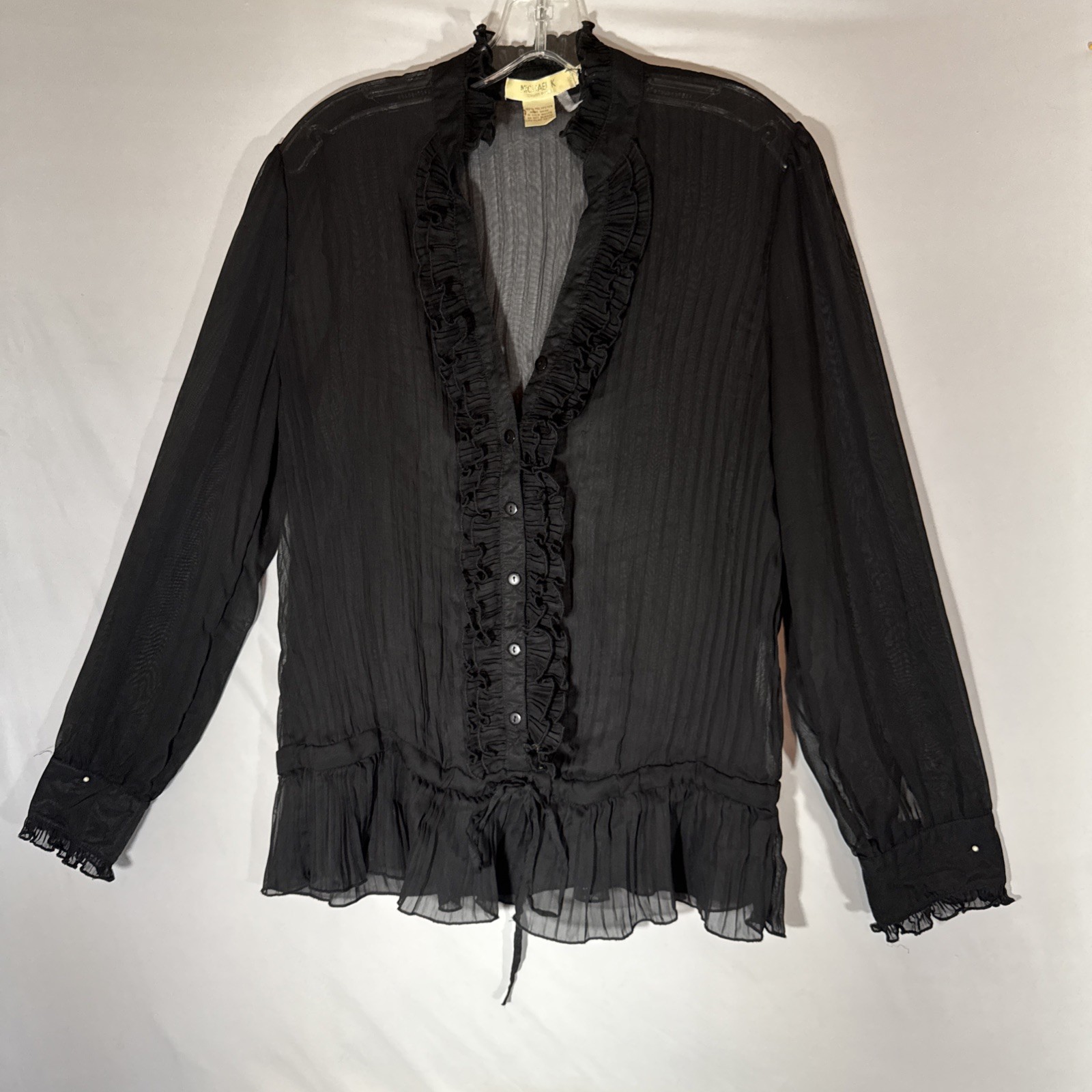 Vtg Victorian/C War black long sleeve sheer and ruffle blouse adjustable waist L