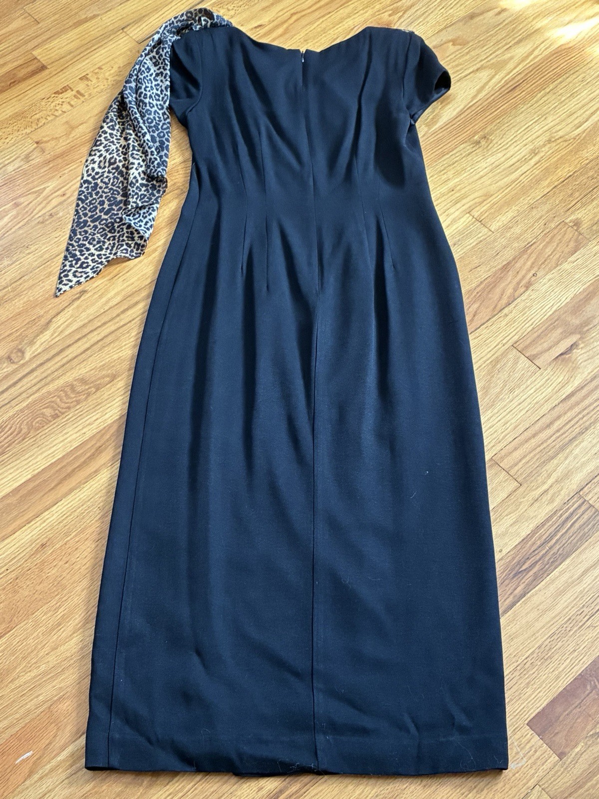Vintage Virgo II Black Maxi Dress Size 6 Leopard Scarf Made in USA