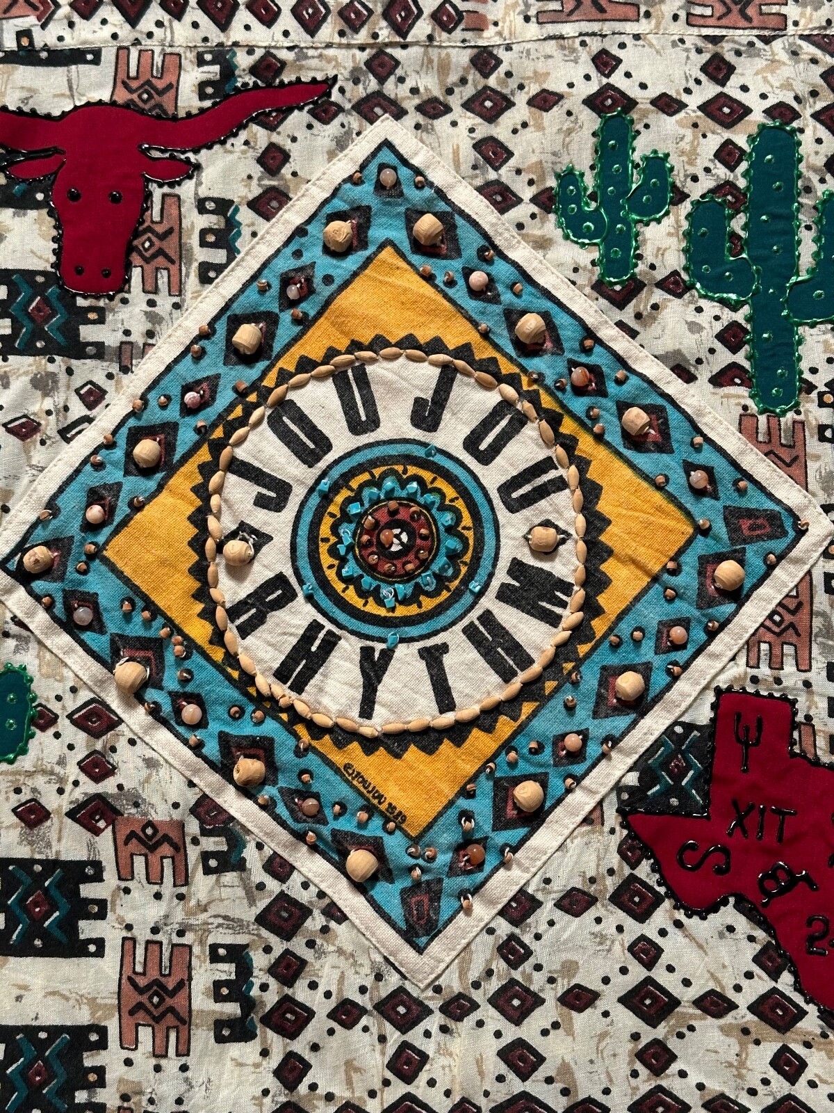 Vtg JouJou Rhythm Button Shirt Native American Embroidery Southwest Large