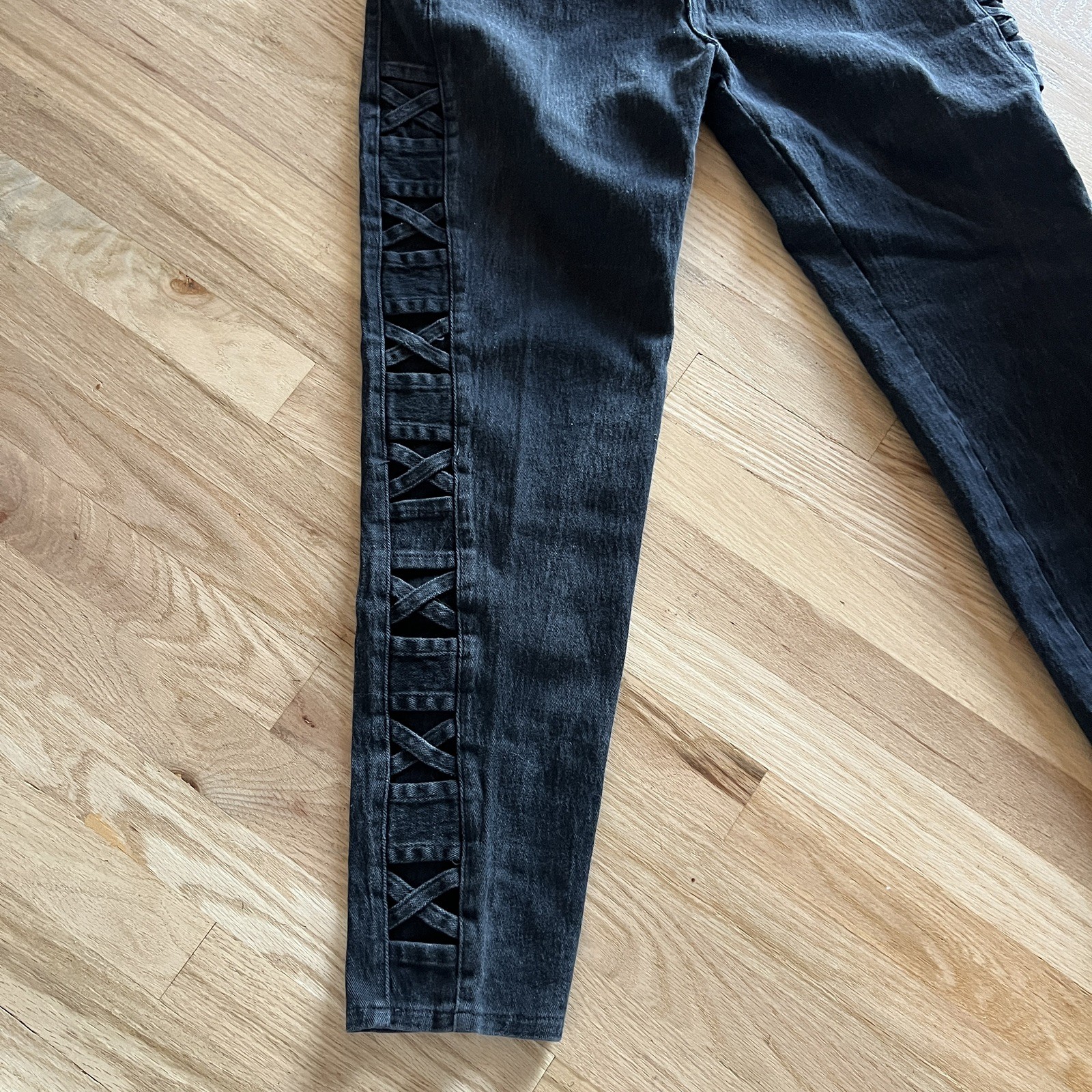 vintage 90s criss cross side lace vintage black jeans Watch LA size 19/20 USA