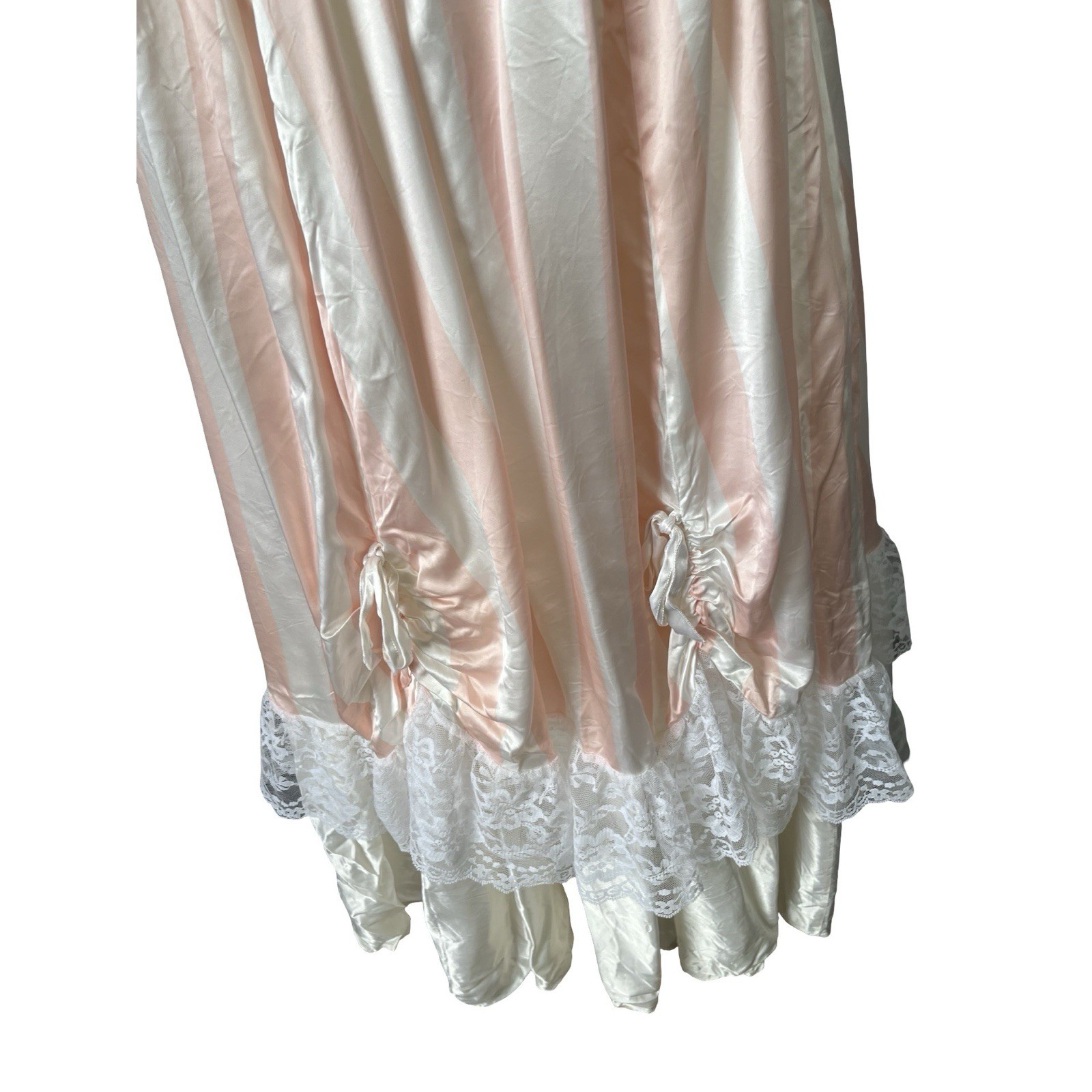 Vintage Precious Moments Prom Dress Ball Gown Peach Ivory Stripe Lace Cupcake