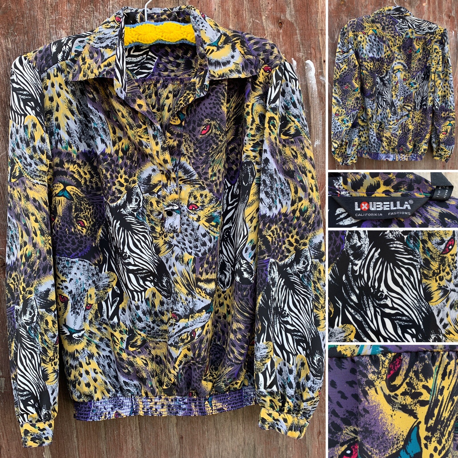 Vintage Loubella Calfornia Fashions Top Blouse Animal Print 8 80s 90s 1980s