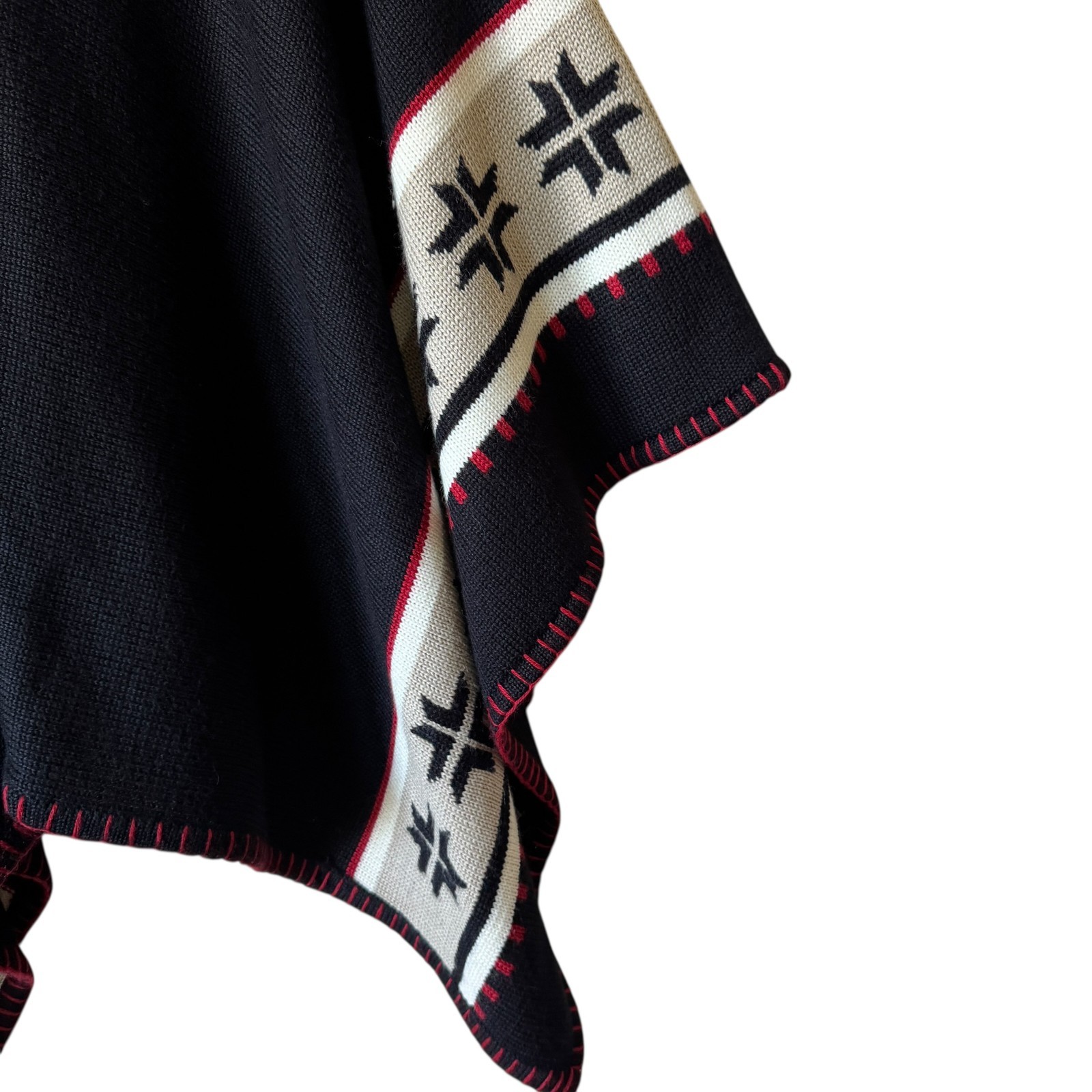 Vtg Gaucho Poncho Wool Blend Geometric Design Artisan Traditional Soft